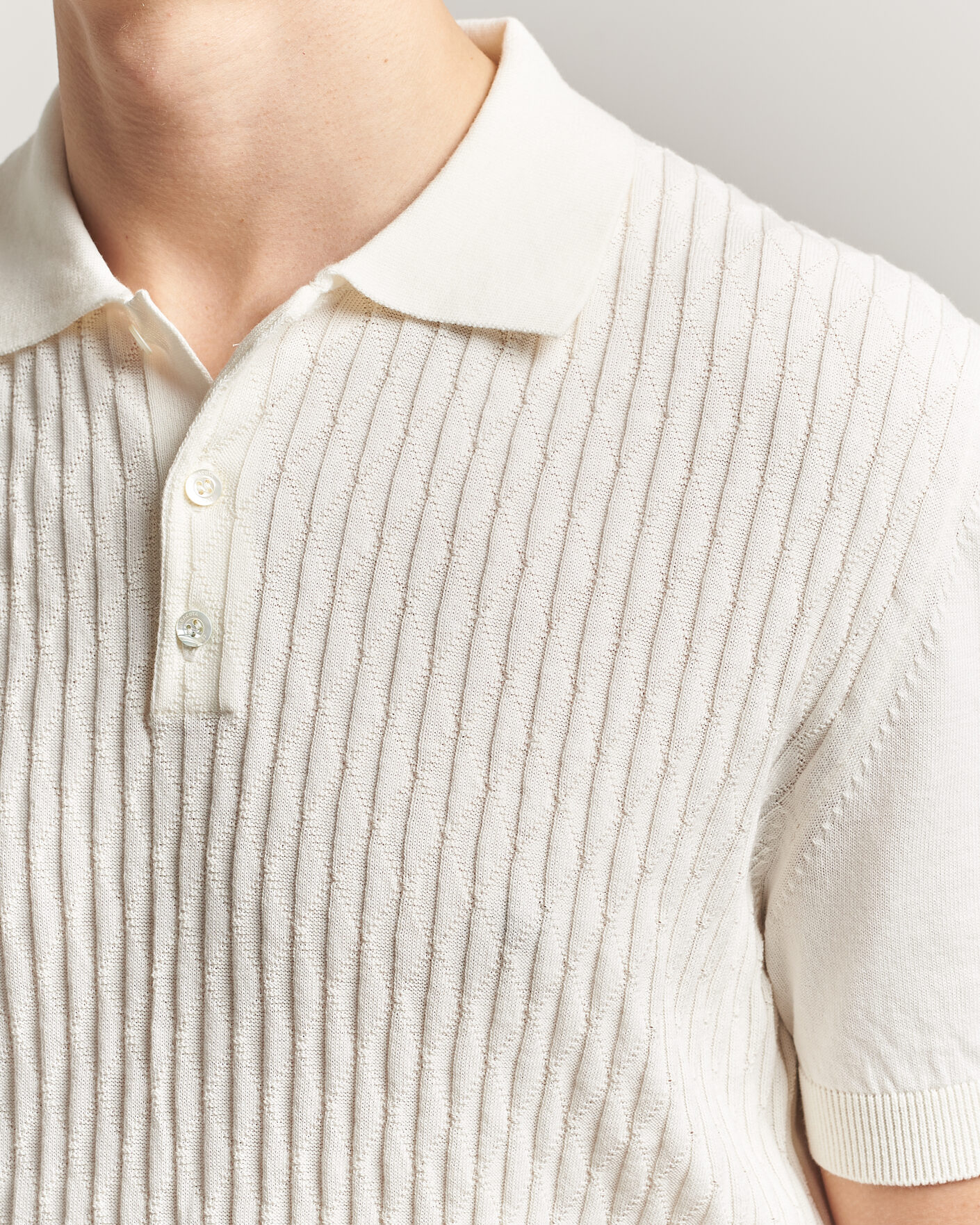 Men | Polo Shirts | Baracuta | Pattern Stich Polo Off White