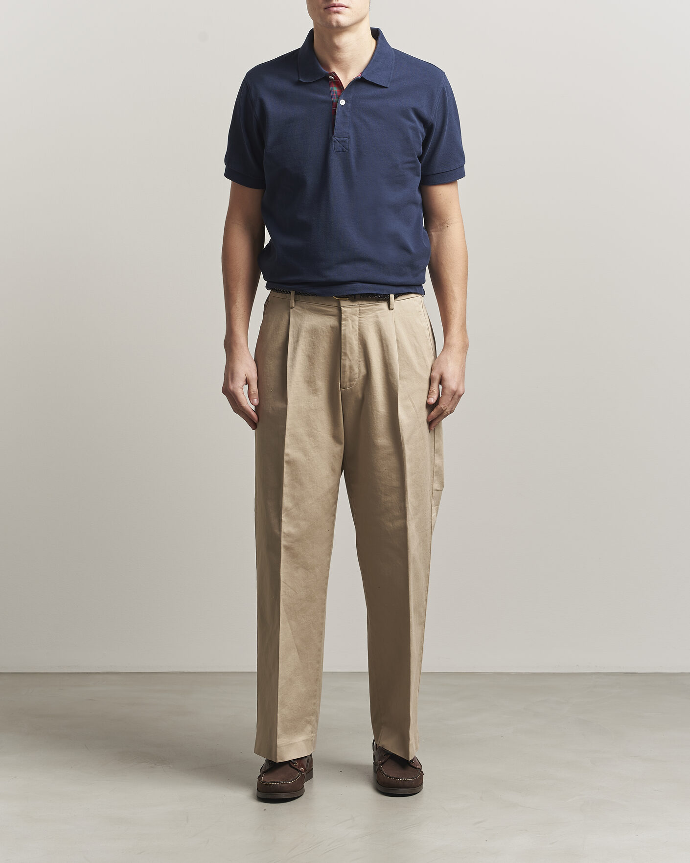 Men | Polo Shirts | Baracuta | Tartan Placket Piquet Polo Navy