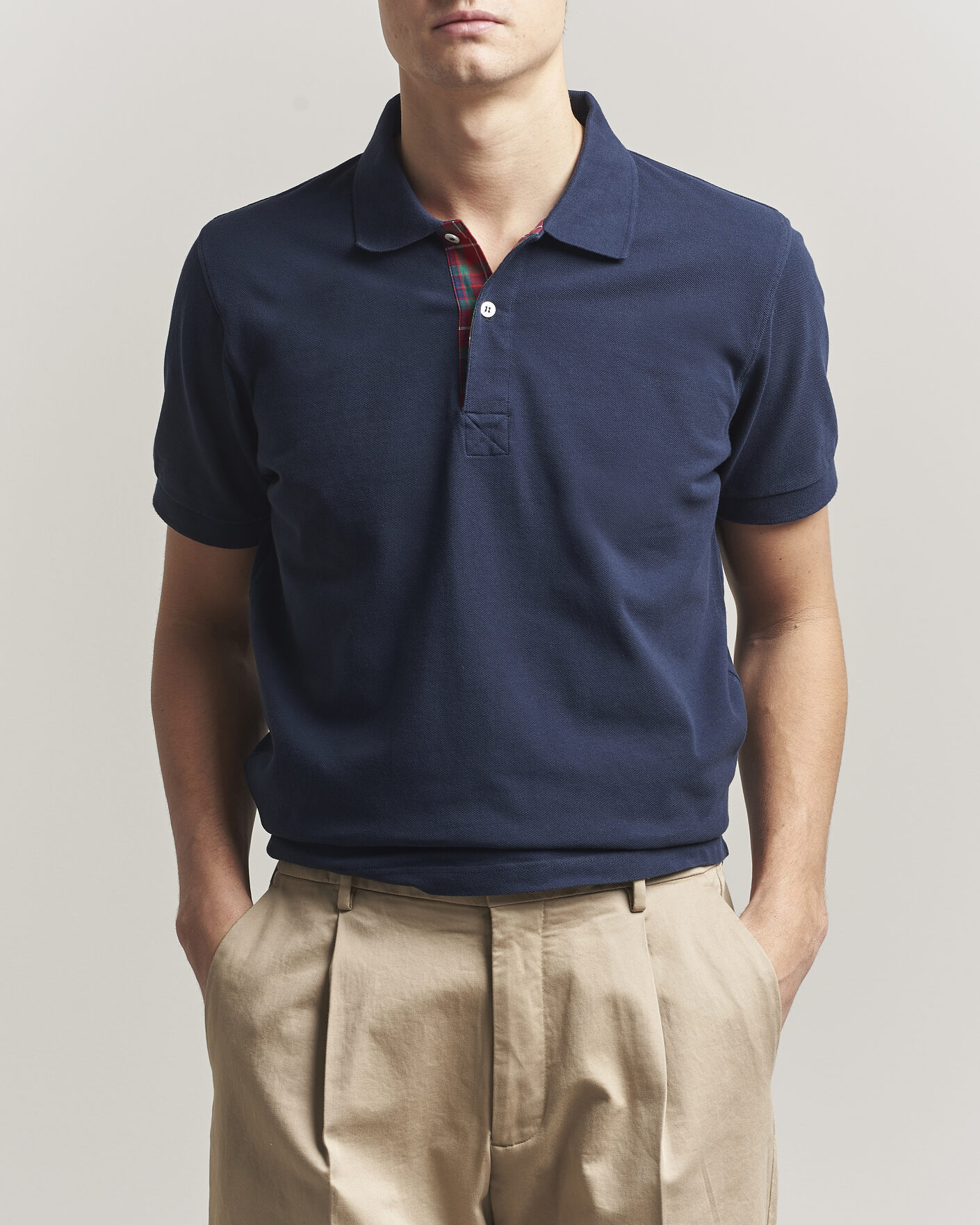 Men | Polo Shirts | Baracuta | Tartan Placket Piquet Polo Navy