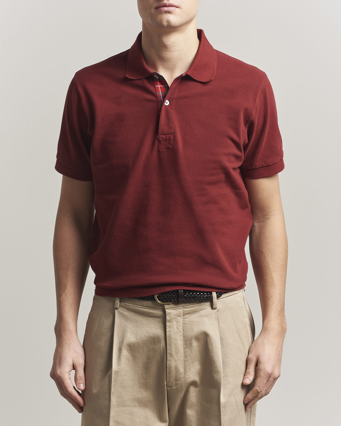 Men | Polo Shirts | Baracuta | Tartan Placket Piquet Polo Oxblood