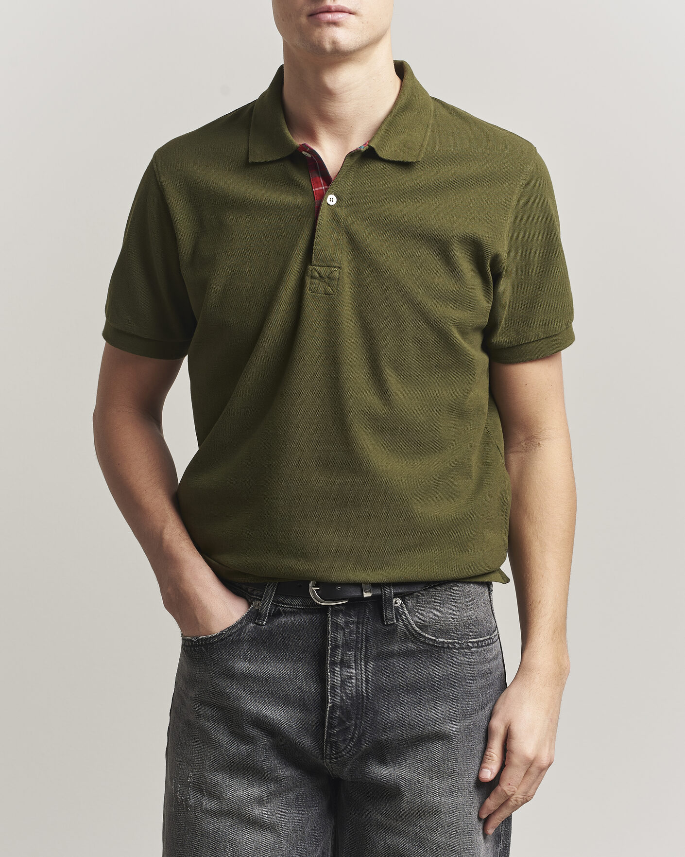 Men | Polo Shirts | Baracuta | Tartan Placket Piquet Polo Beech