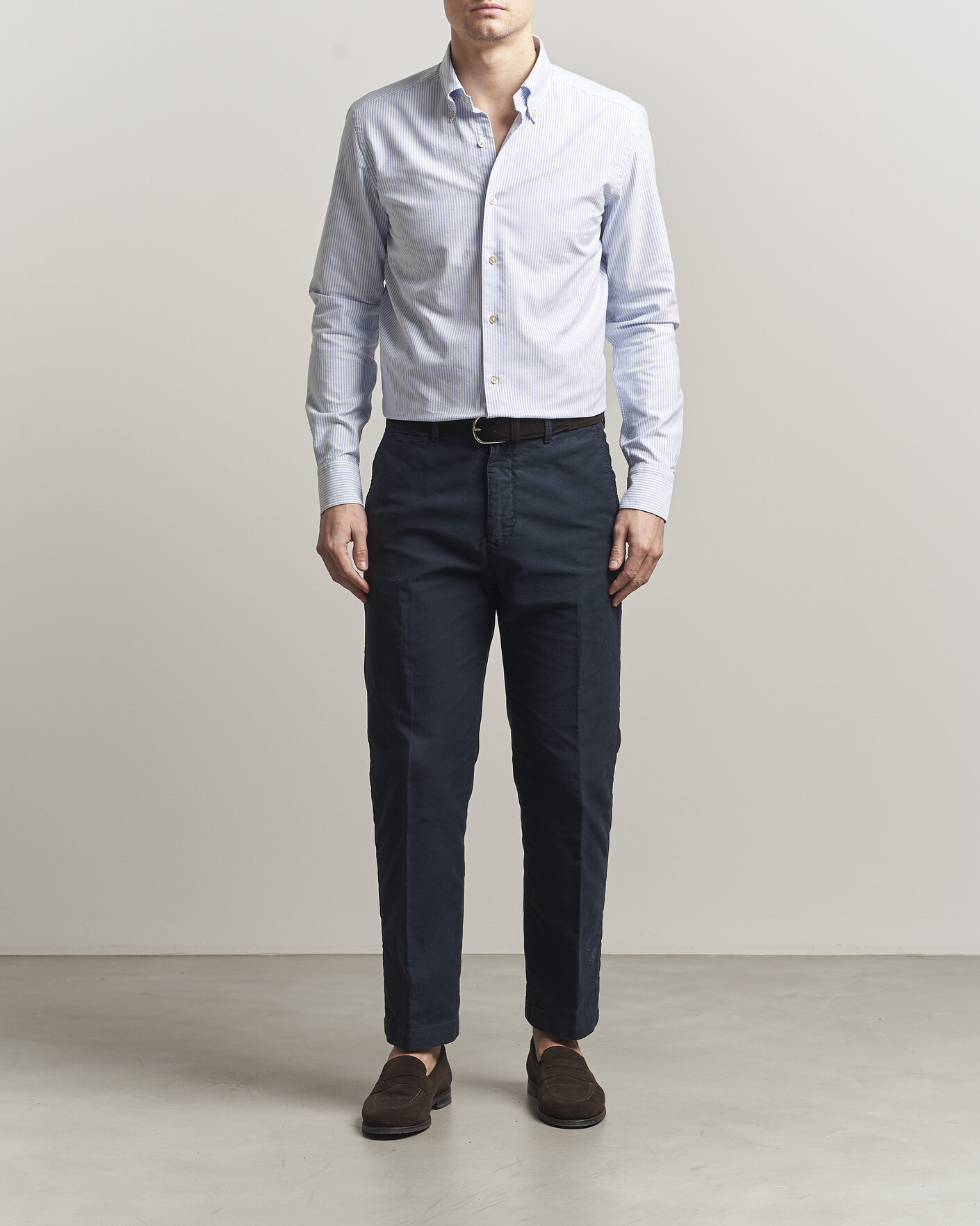 Men | Shirts | Grigio | Oxford Button Down Shirt Light Blue Stripe