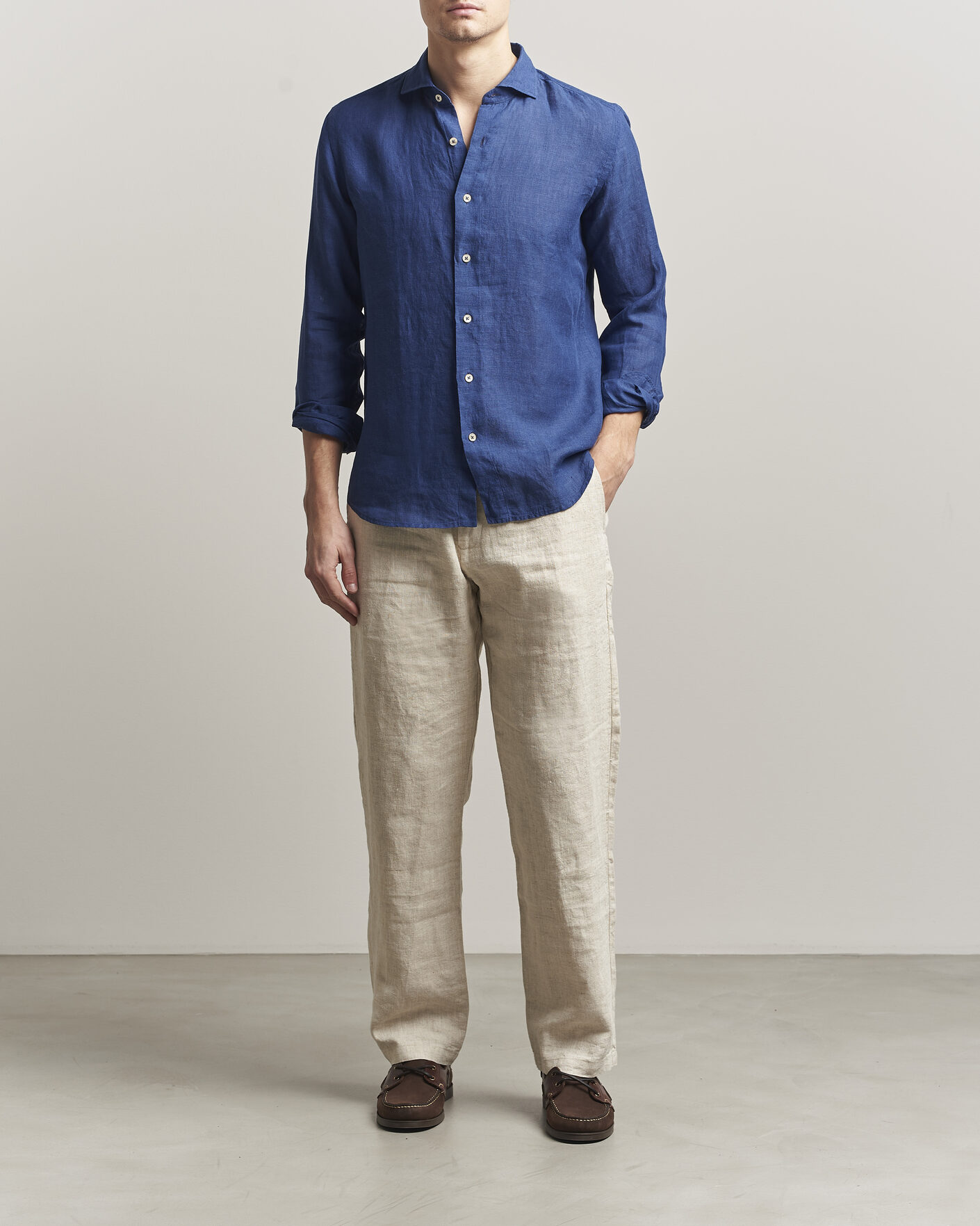 Men | Shirts | Grigio | Washed Linen Shirt Navy