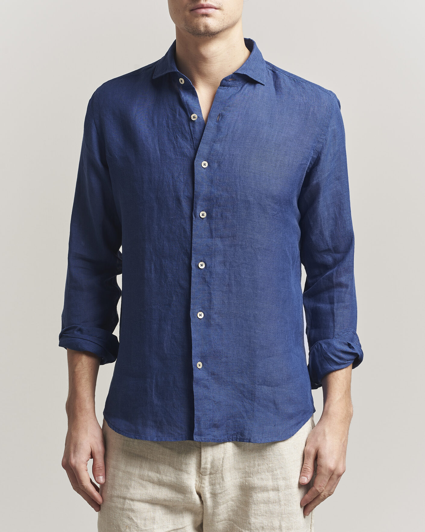 Men | Shirts | Grigio | Washed Linen Shirt Navy