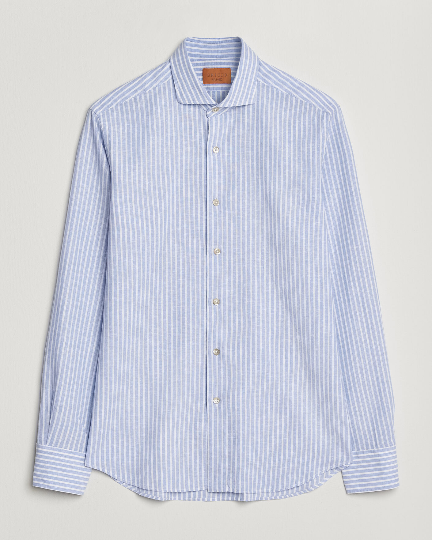Men | Shirts | Grigio | Washed Cotton/Linen Shirt Blue Stripe