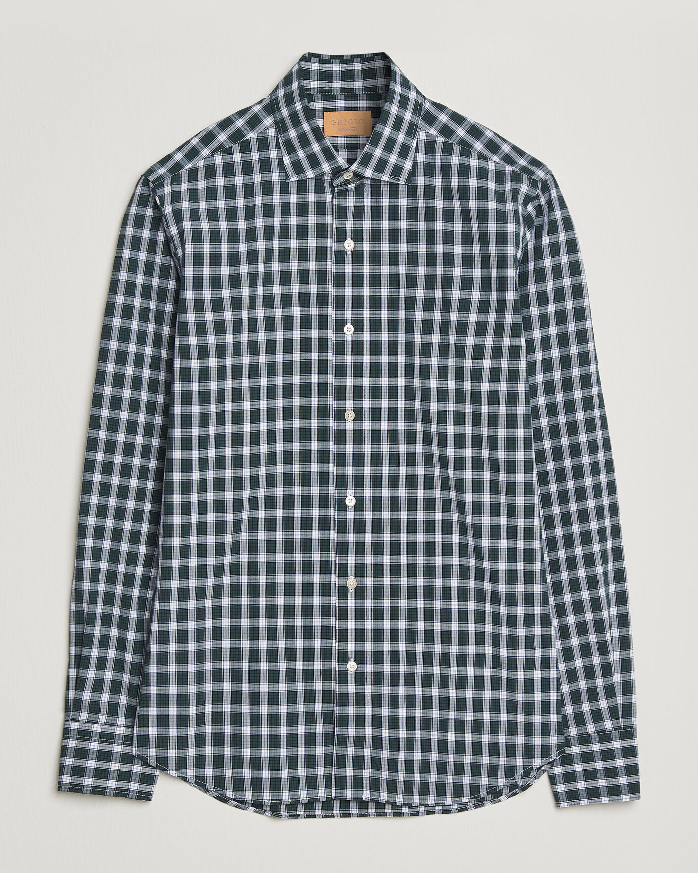 Men | Shirts | Grigio | Washed Casual Shirt Green Check