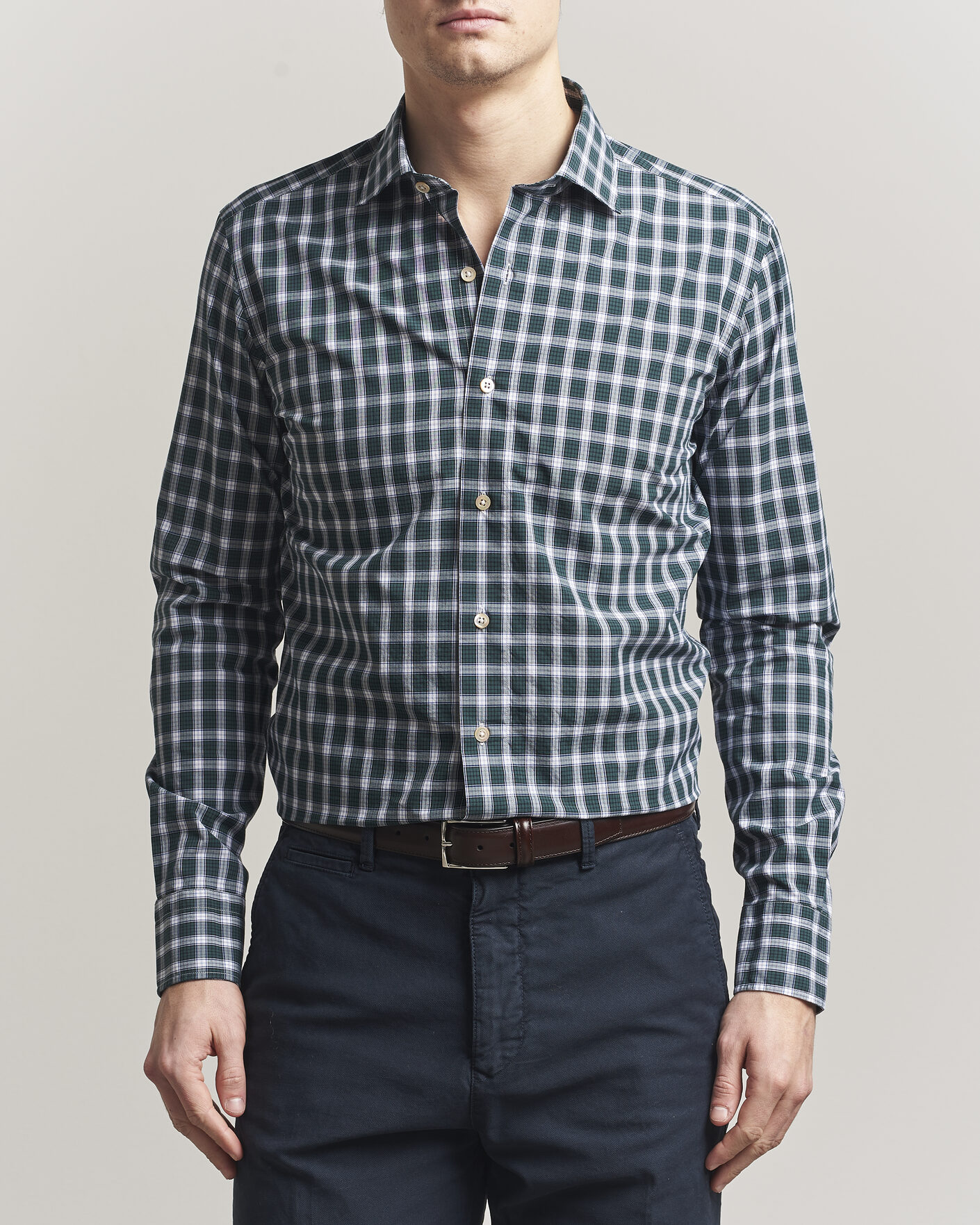 Men | Shirts | Grigio | Washed Casual Shirt Green Check