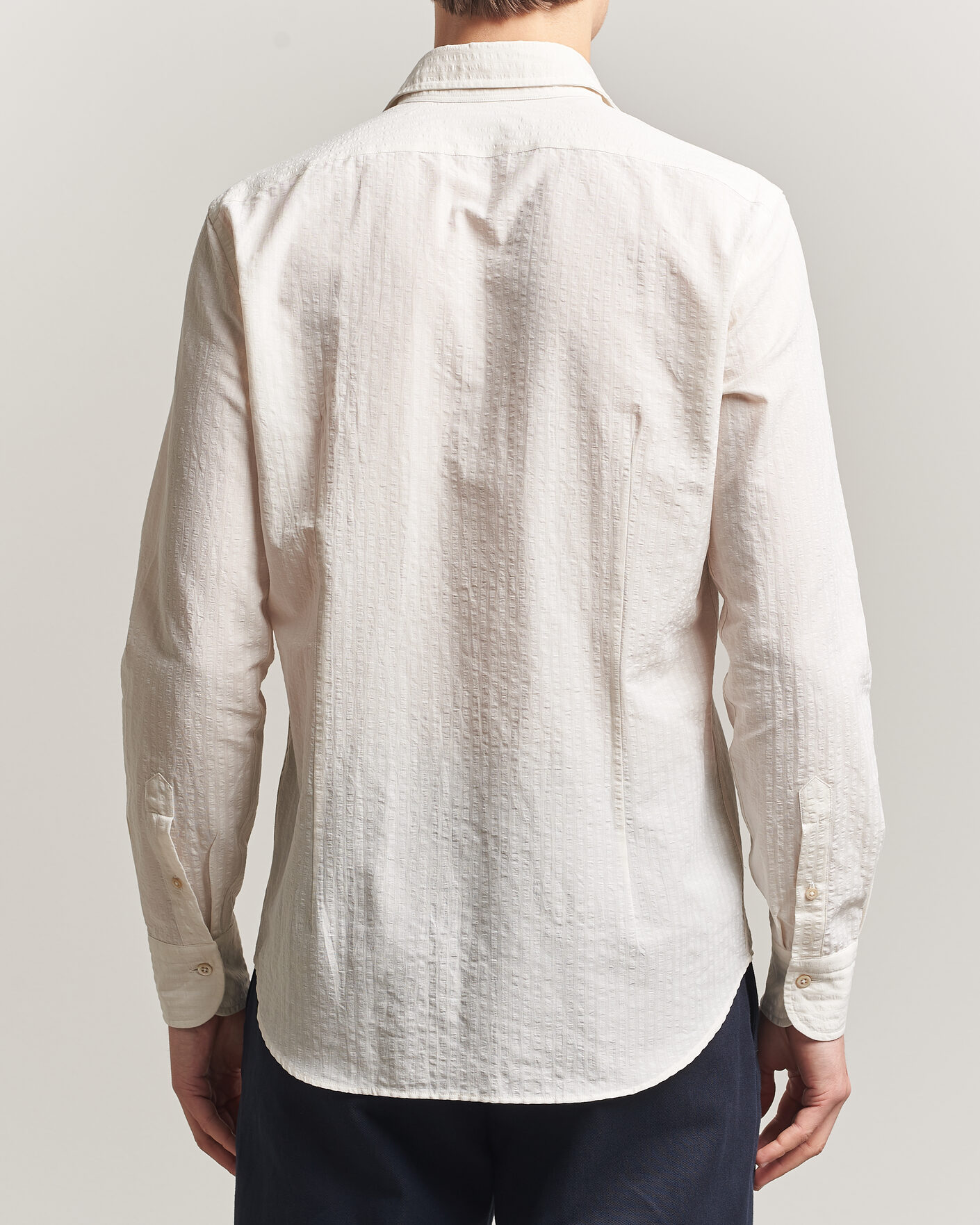 Men | Shirts | Grigio | Cotton/Linen Seersucker Shirt Off White