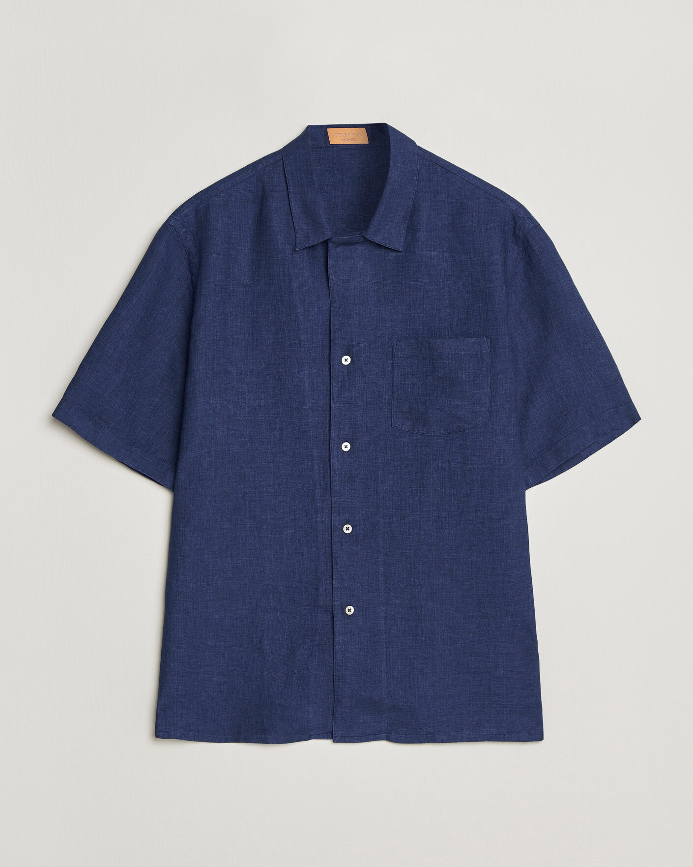 Men | Shirts | Grigio | Linen Camp Collar Shirt Navy