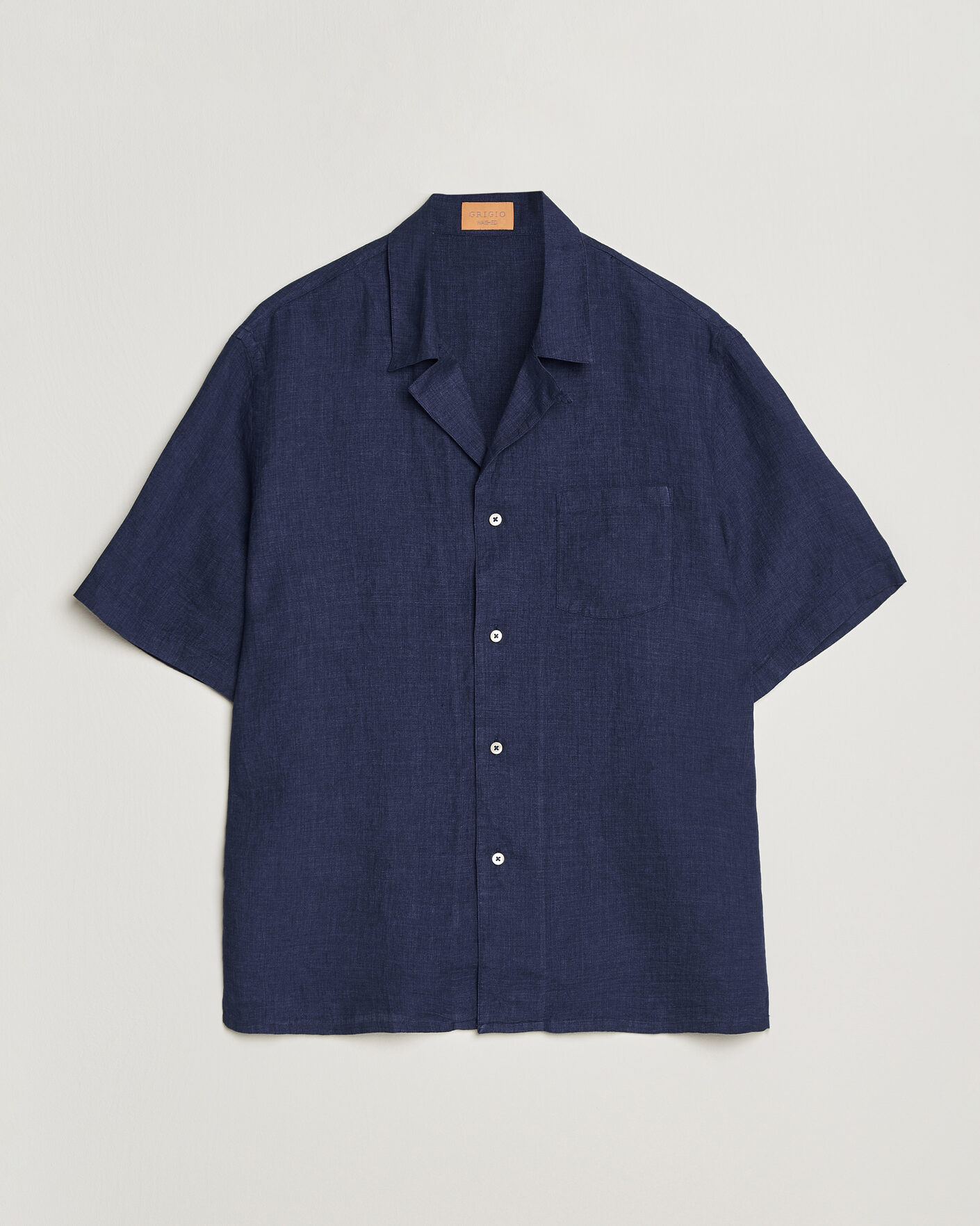 Men | Shirts | Grigio | Linen Camp Collar Shirt Navy