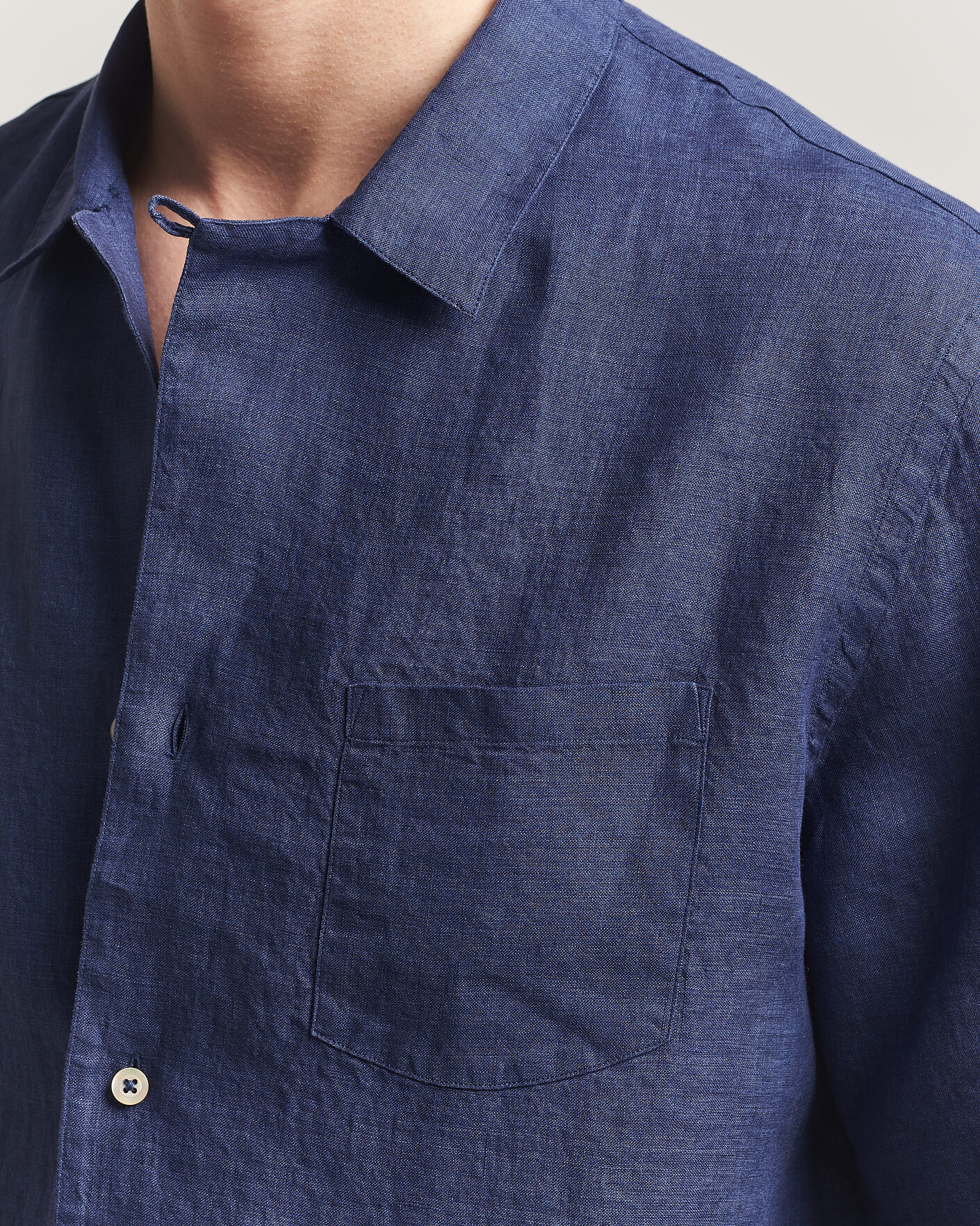 Men | Shirts | Grigio | Linen Camp Collar Shirt Navy