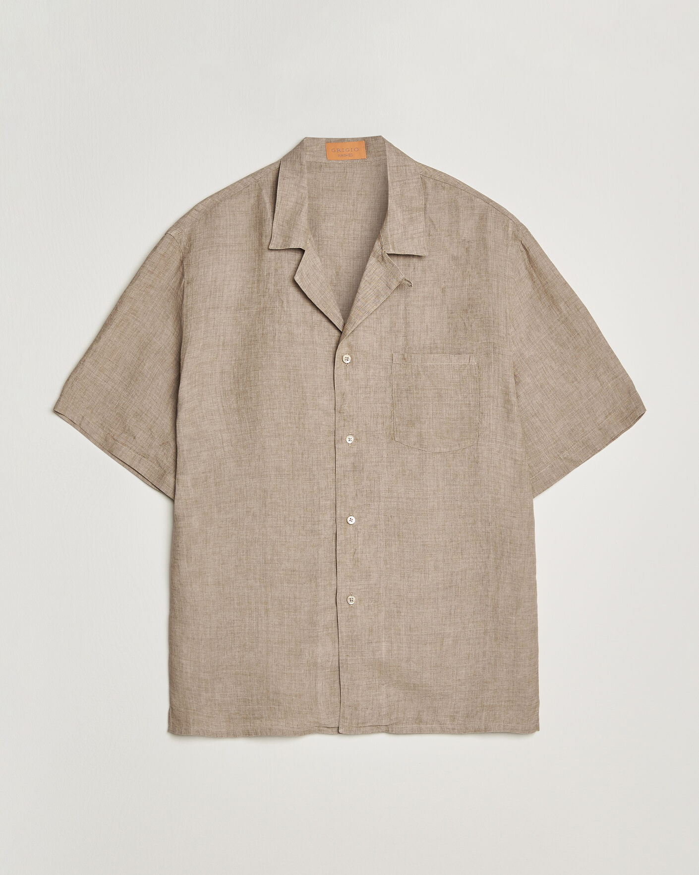Men | Shirts | Grigio | Linen Camp Collar Shirt Brown