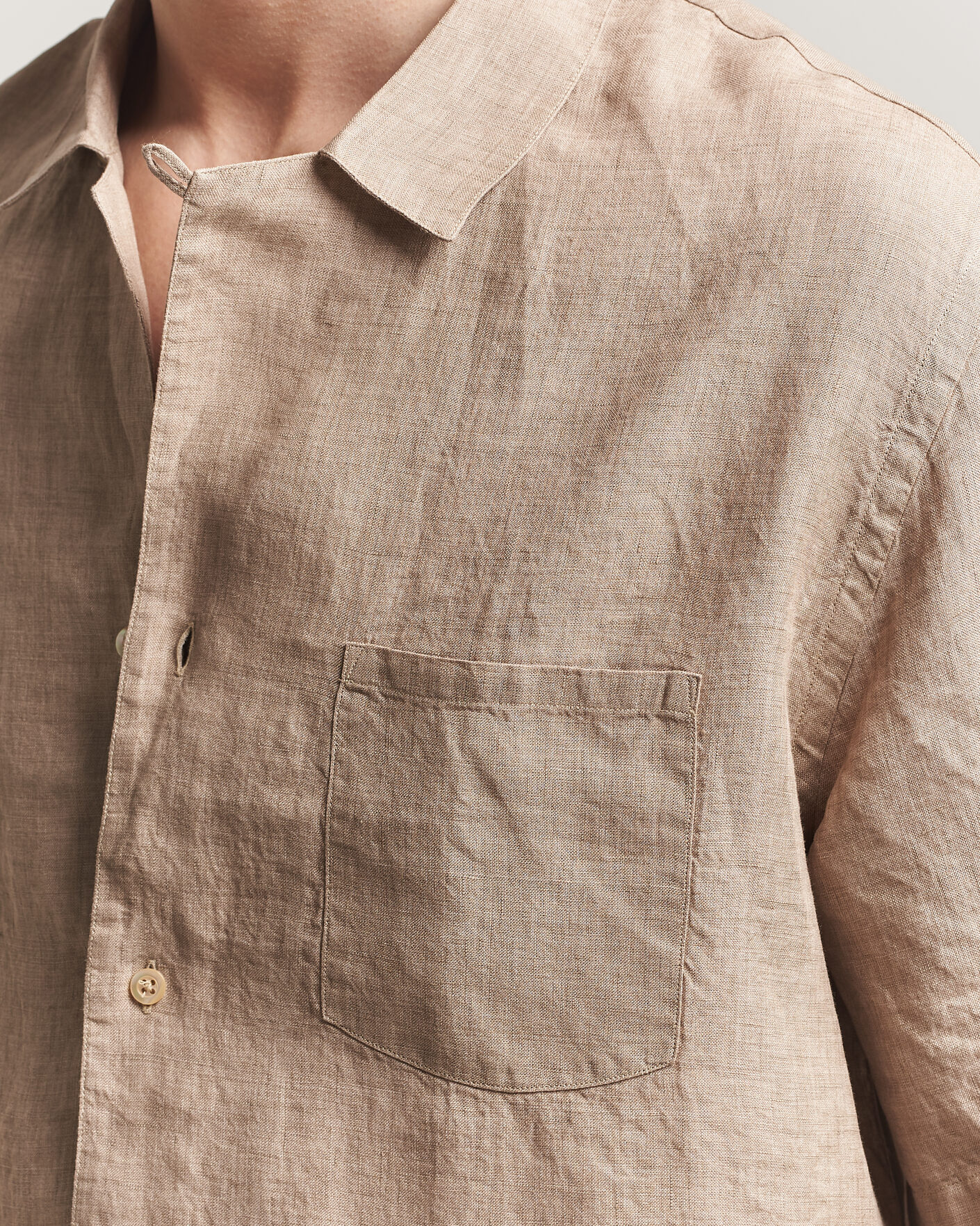 Men | Shirts | Grigio | Linen Camp Collar Shirt Brown