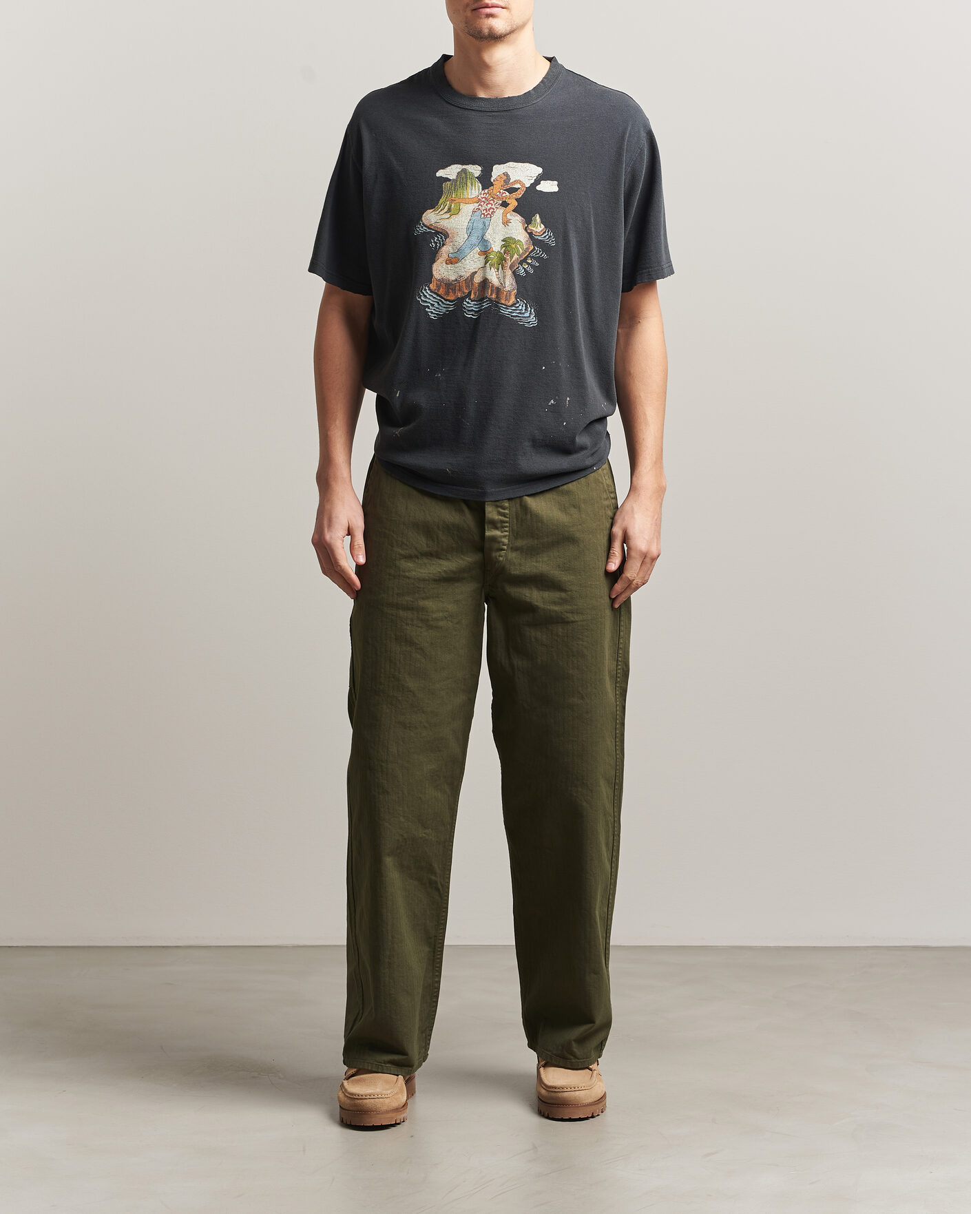 Men | Trousers | orSlow | Wide Fit French Work Pants Army Green