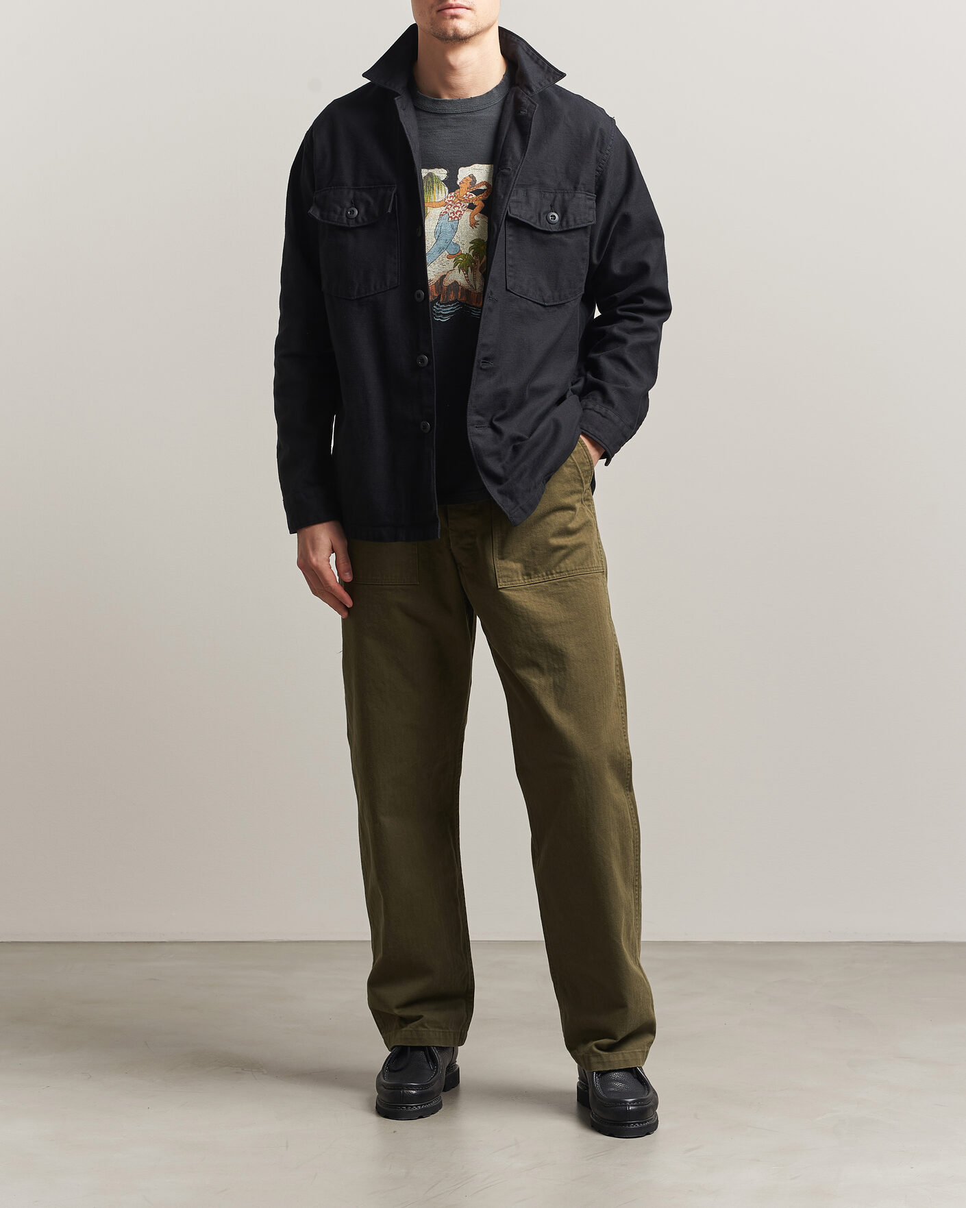 Men | Trousers | orSlow | Vintage Fit Herringbone Fatigue Pants Army Green