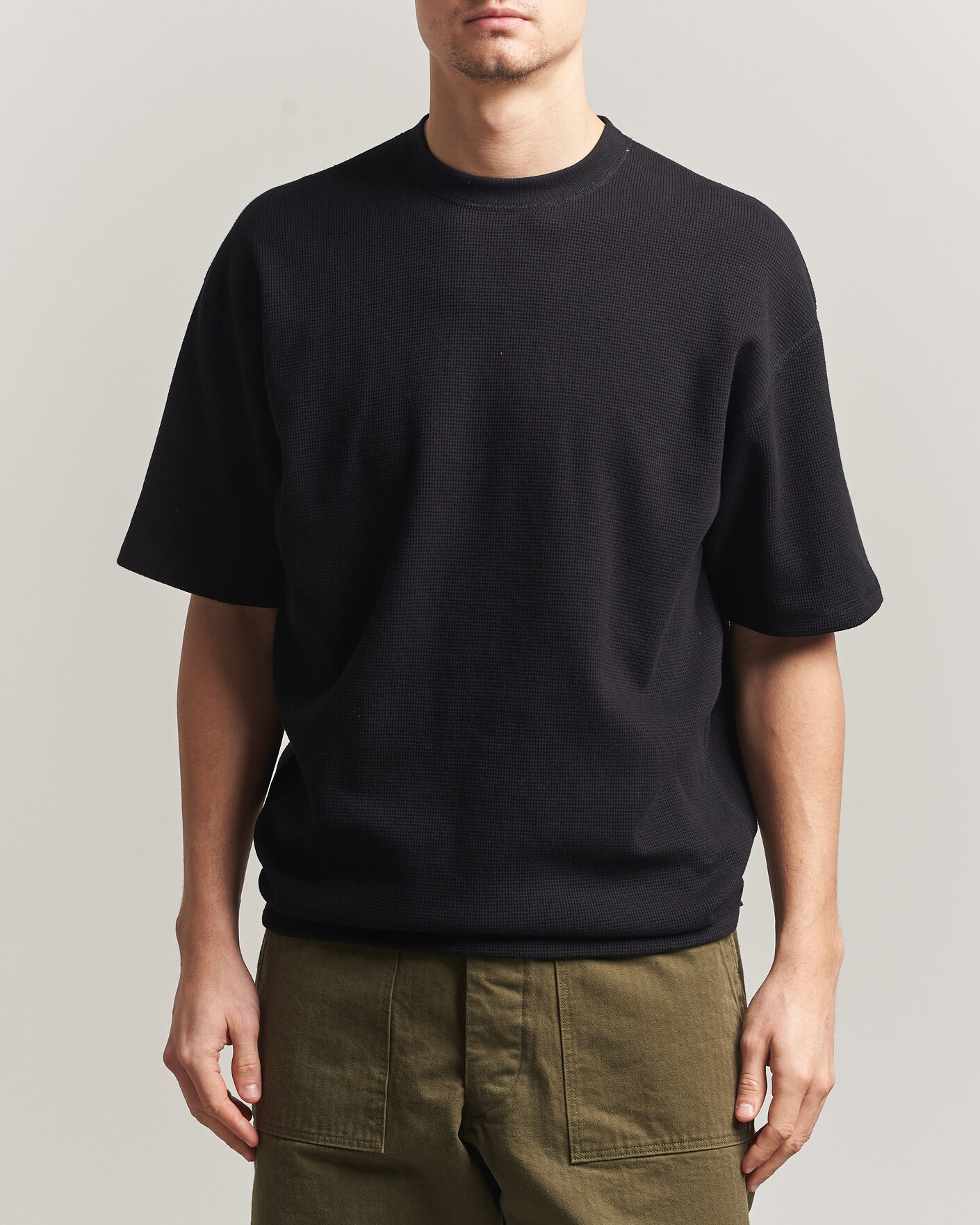 Men | T-Shirts | orSlow | Waffle Cotton T-Shirt Black