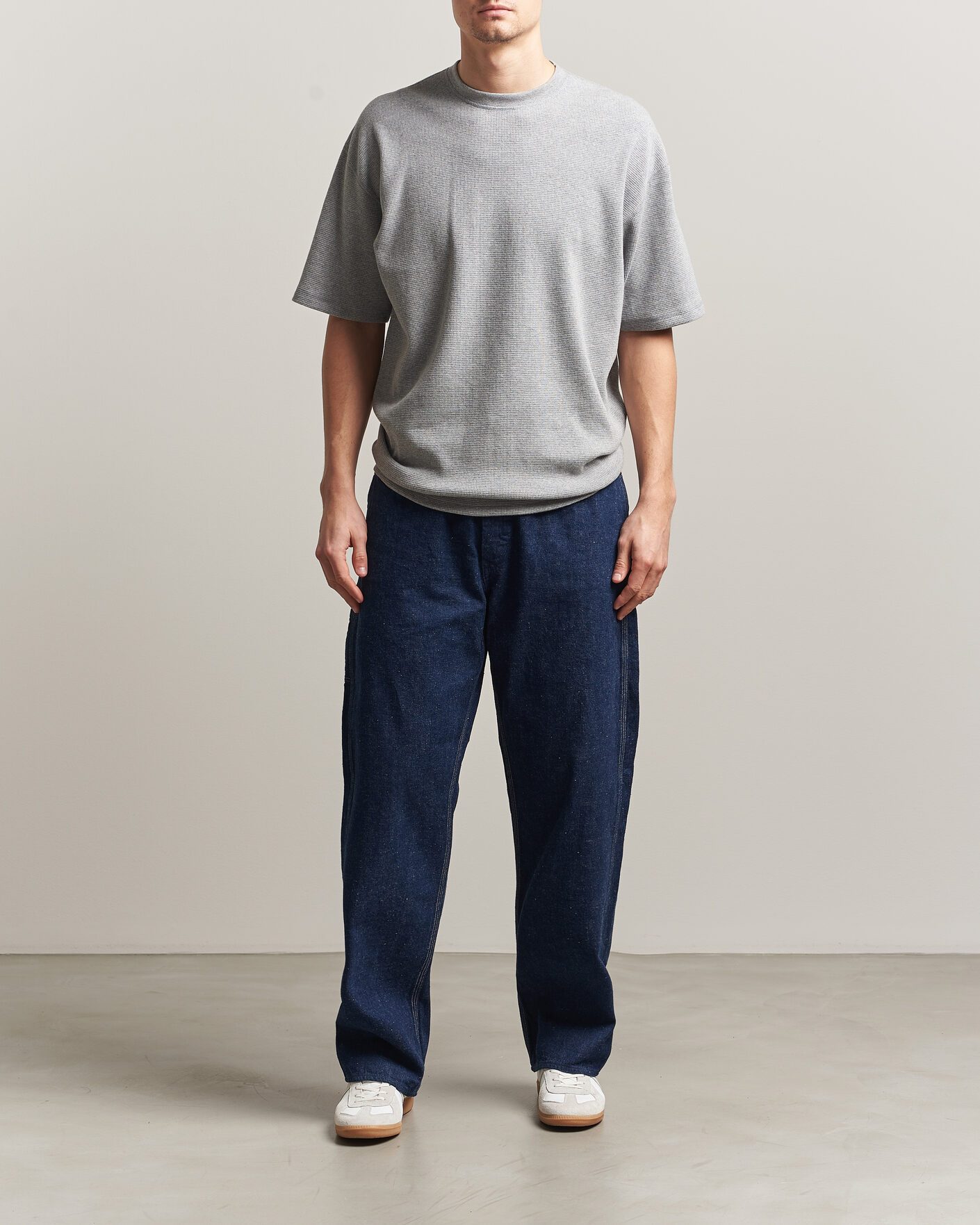 Men | T-Shirts | orSlow | Waffle Cotton T-Shirt Heather Gray