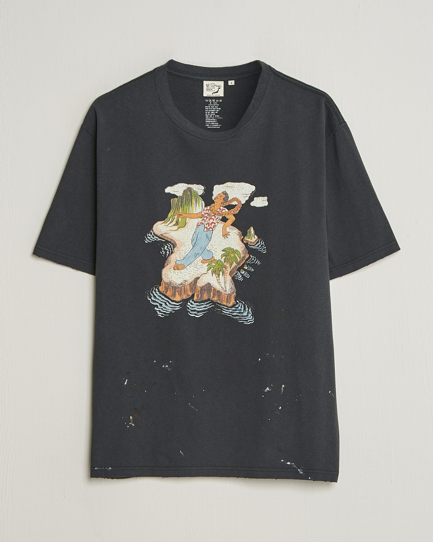 Men | T-Shirts | orSlow | Vintage Hawaiian Print T-Shirt Black