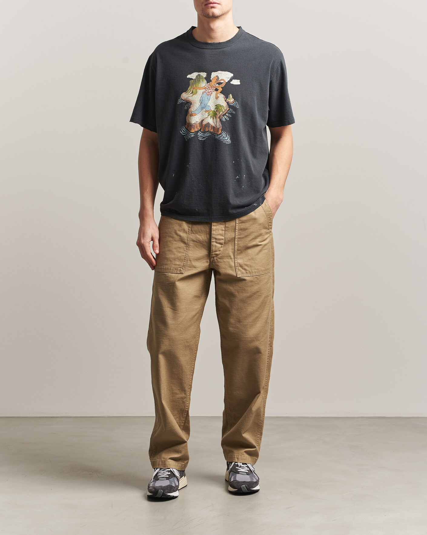 Men | T-Shirts | orSlow | Vintage Hawaiian Print T-Shirt Black