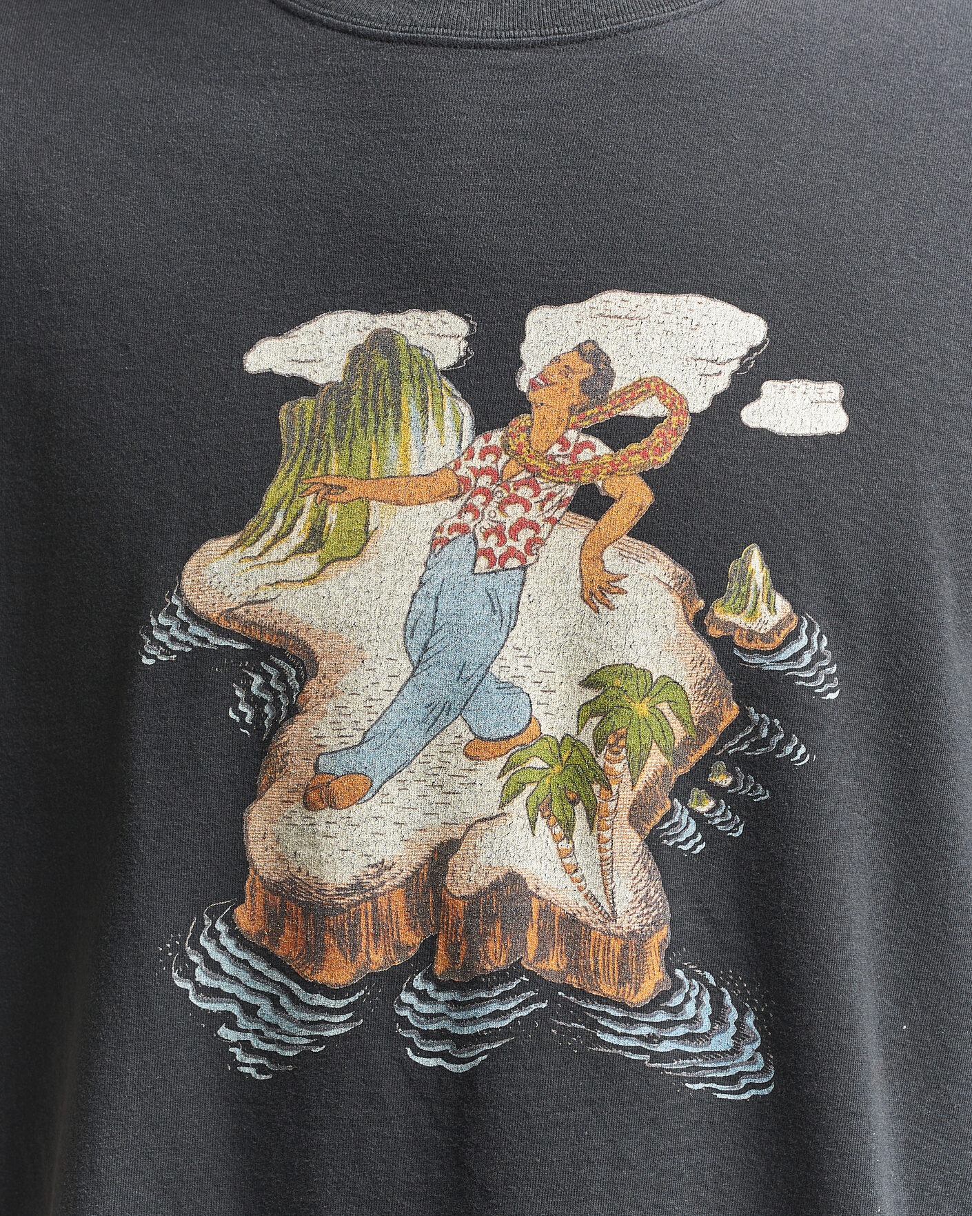 Men | T-Shirts | orSlow | Vintage Hawaiian Print T-Shirt Black