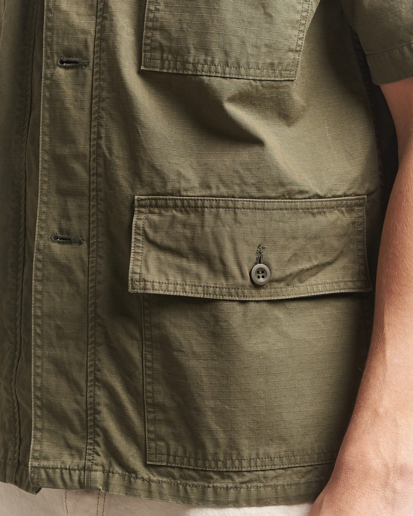 Men | Shirts | orSlow | Short Sleeve Utility Shirt Army Green