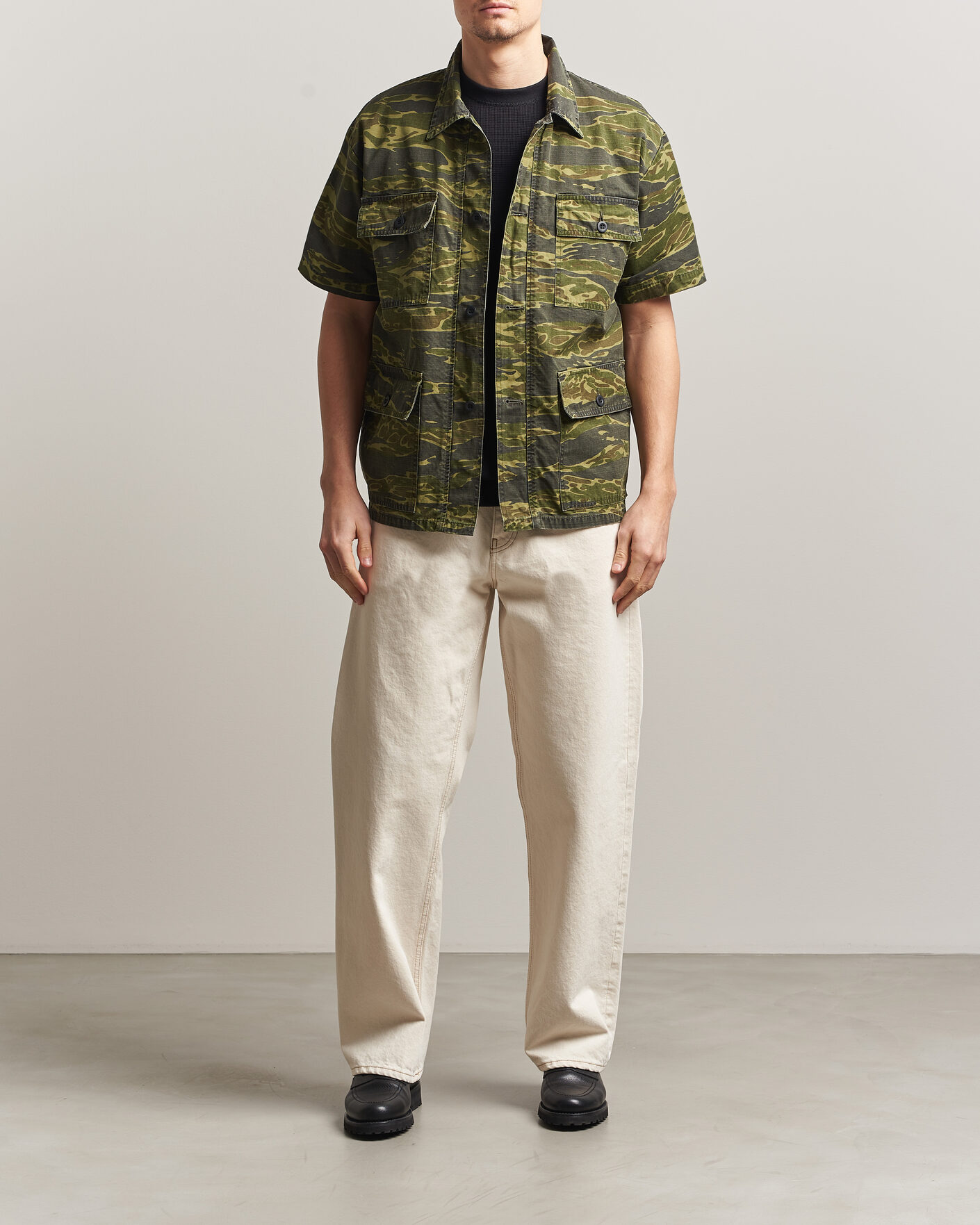 Men | Shirts | orSlow | Short Sleeve Utility Shirt Tiger Camo