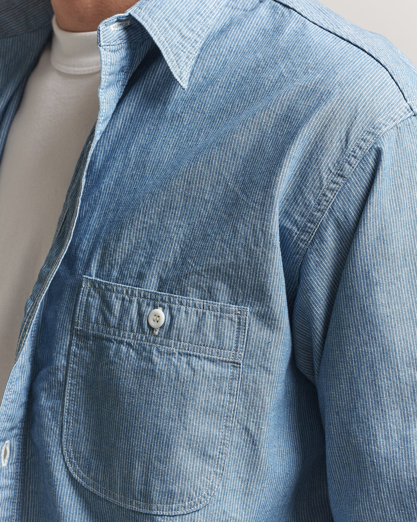 Men | Shirts | orSlow | Relax Fit Chambray Work Shirt Hickory Stirpe