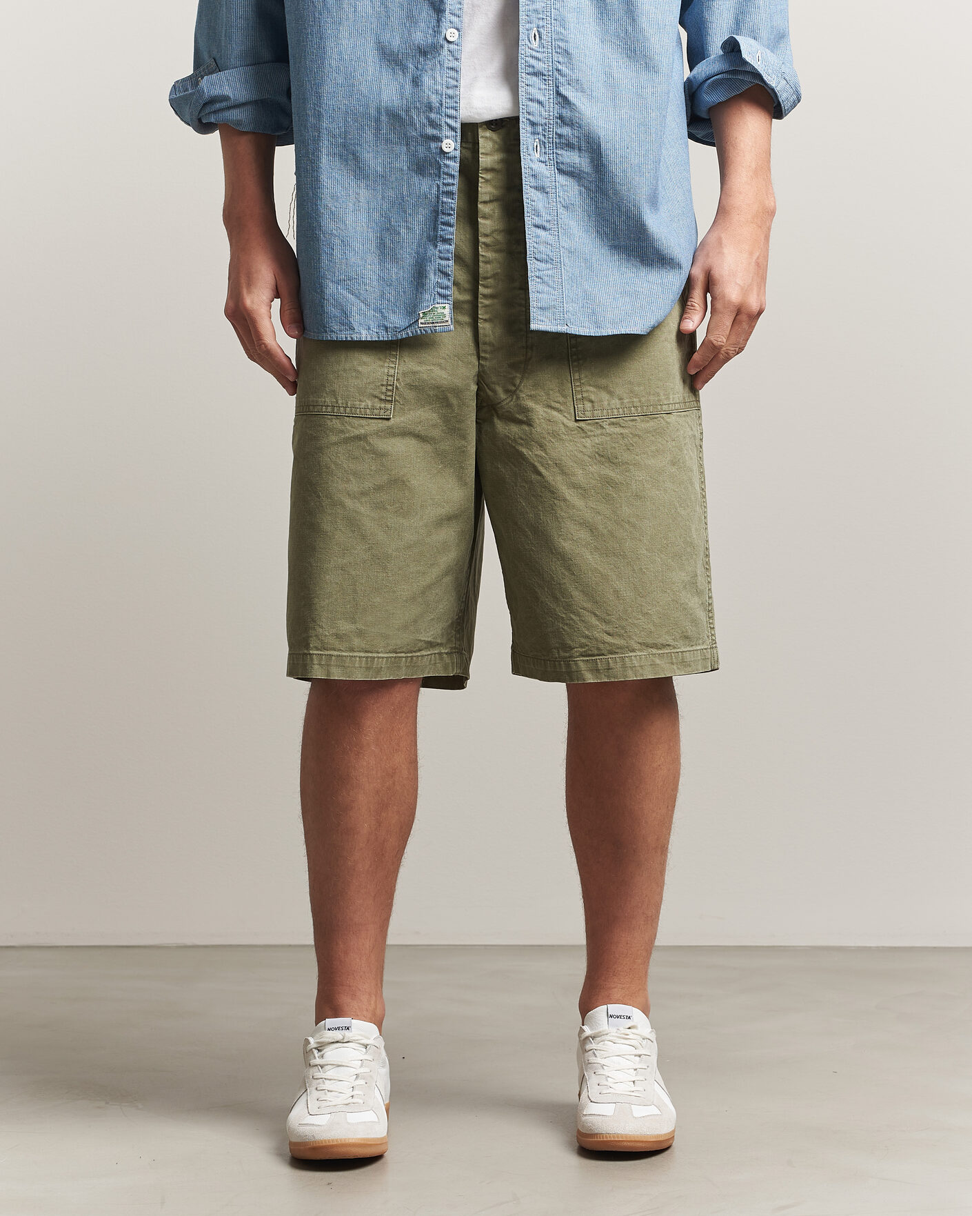Men | Shorts | orSlow | Summer Fatigue Shorts Washed Army Green