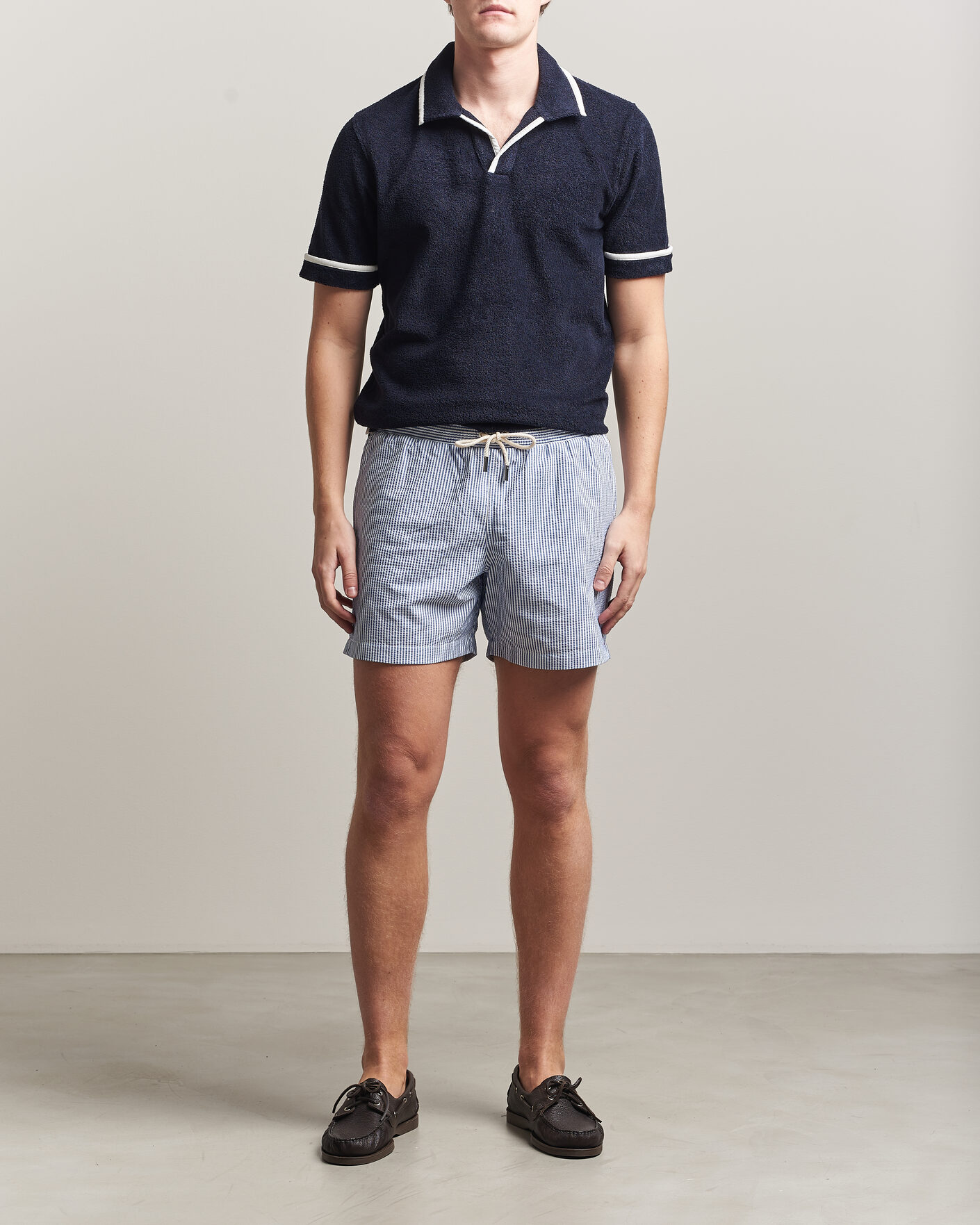 Men | Swimwear | Orlebar Brown | Boxer Seersucker Drawstring Swim Shorts Nova Blue