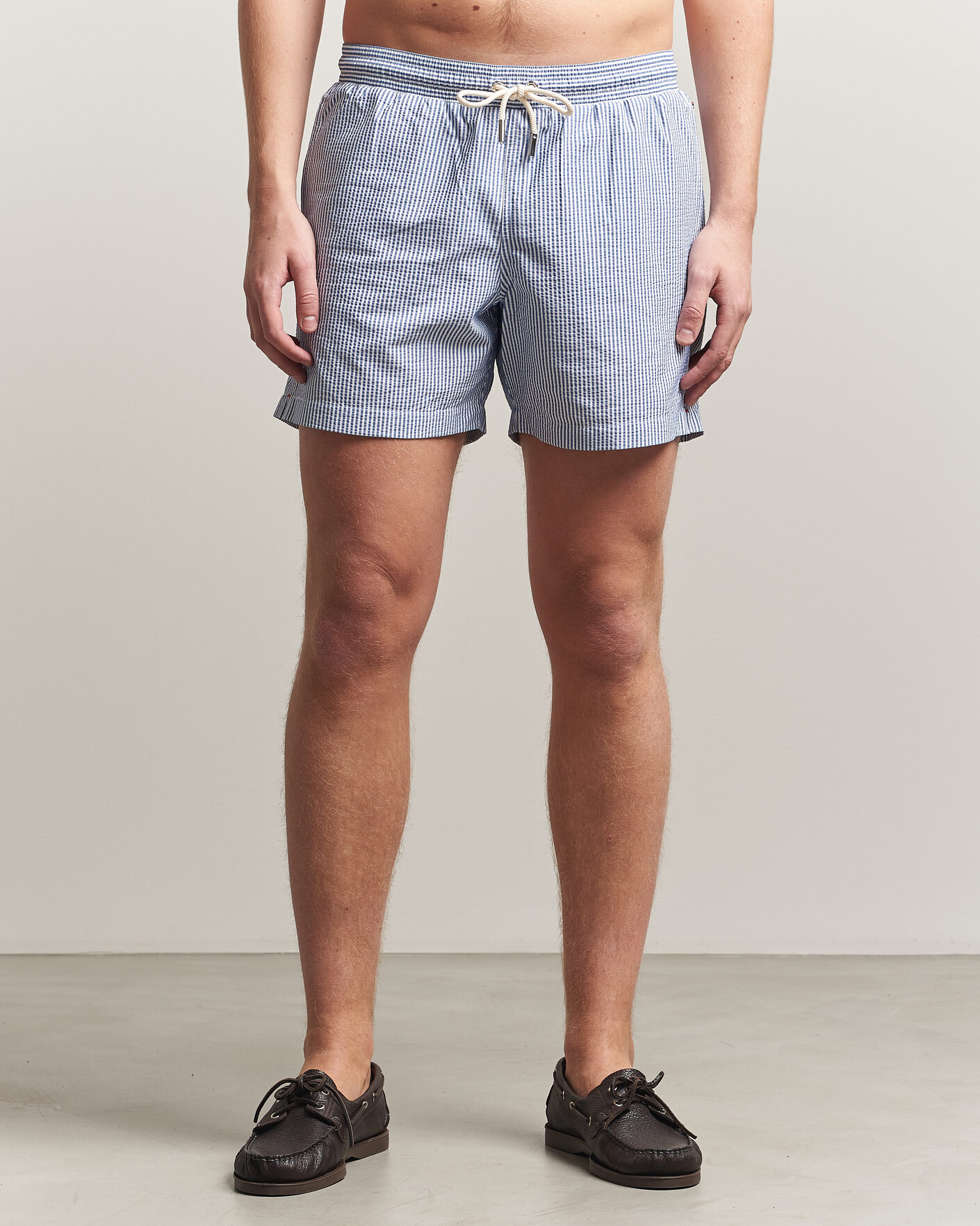 Men | Swimwear | Orlebar Brown | Boxer Seersucker Drawstring Swim Shorts Nova Blue
