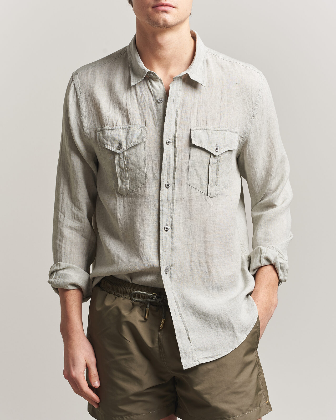 Men | Shirts | Orlebar Brown | Coleburn Linen Shirt Cliff Grey