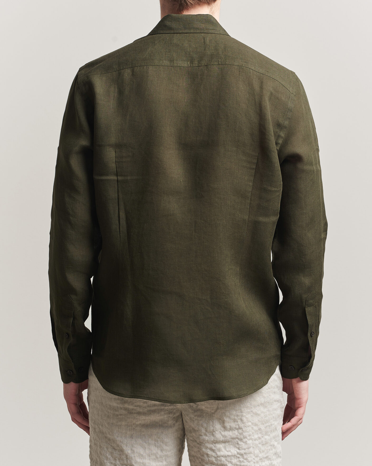 Men | Shirts | Orlebar Brown | Giles Linen Stiched Shirt Bayleaf Green