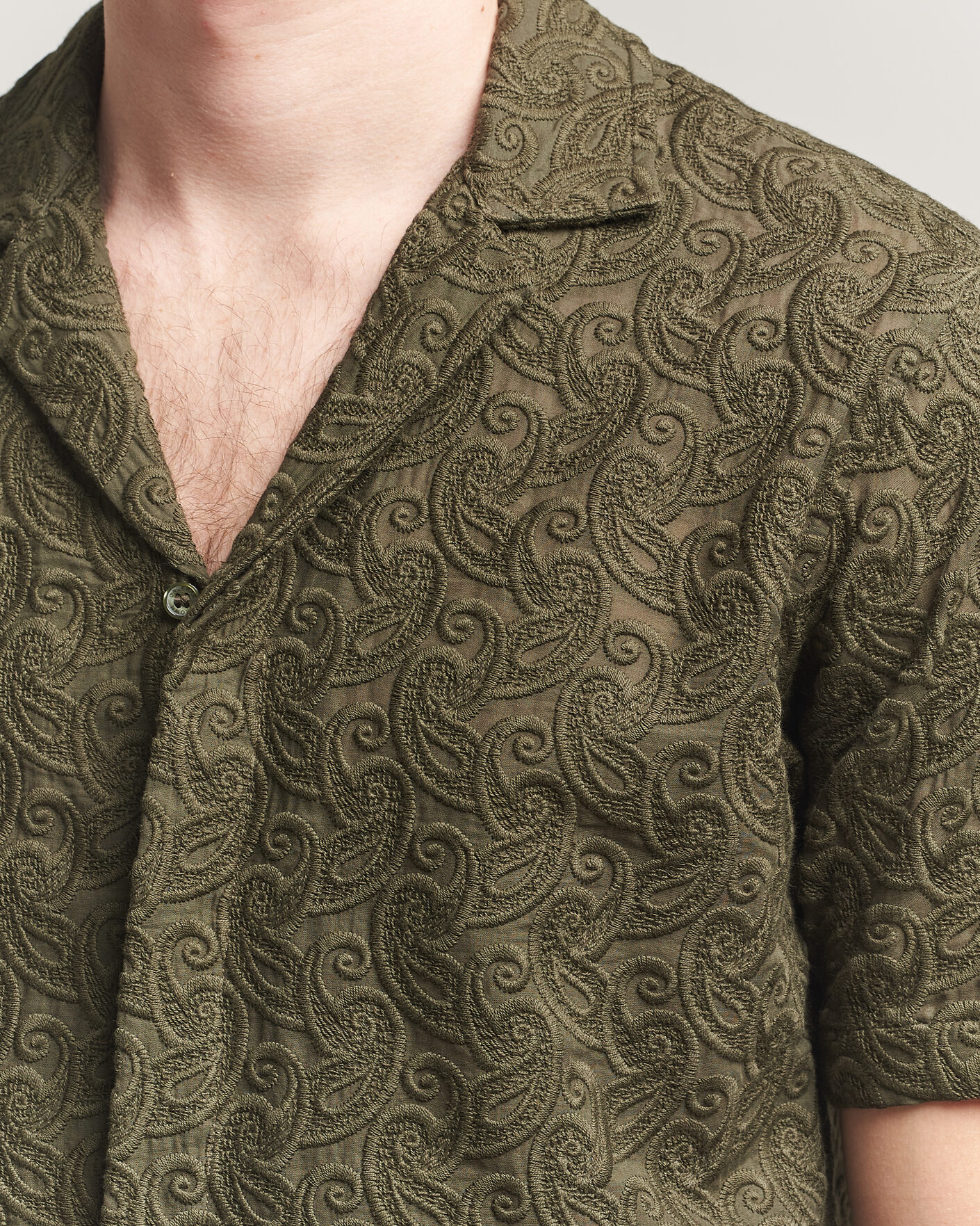 Men | Shirts | Orlebar Brown | Maitan Brodery Shirt Bayleaf Green