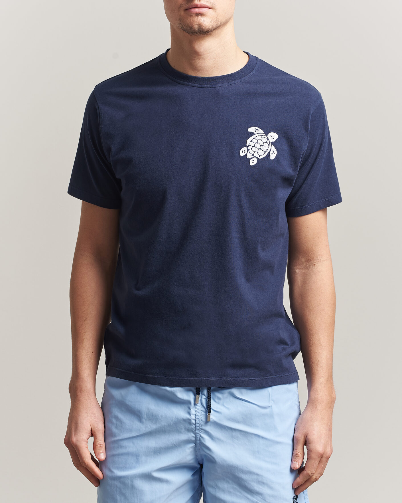 Men | T-Shirts | Vilebrequin | Embroidered Crew Neck T-Shirt Bleu Marine