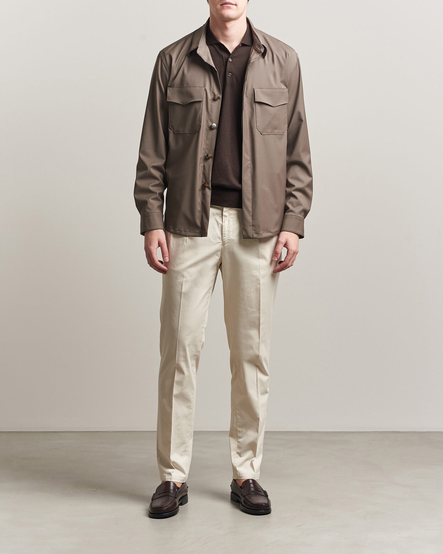 Men | Trousers | Briglia 1949 | Easy Fit Pleated Cotton Stretch Chino Cream