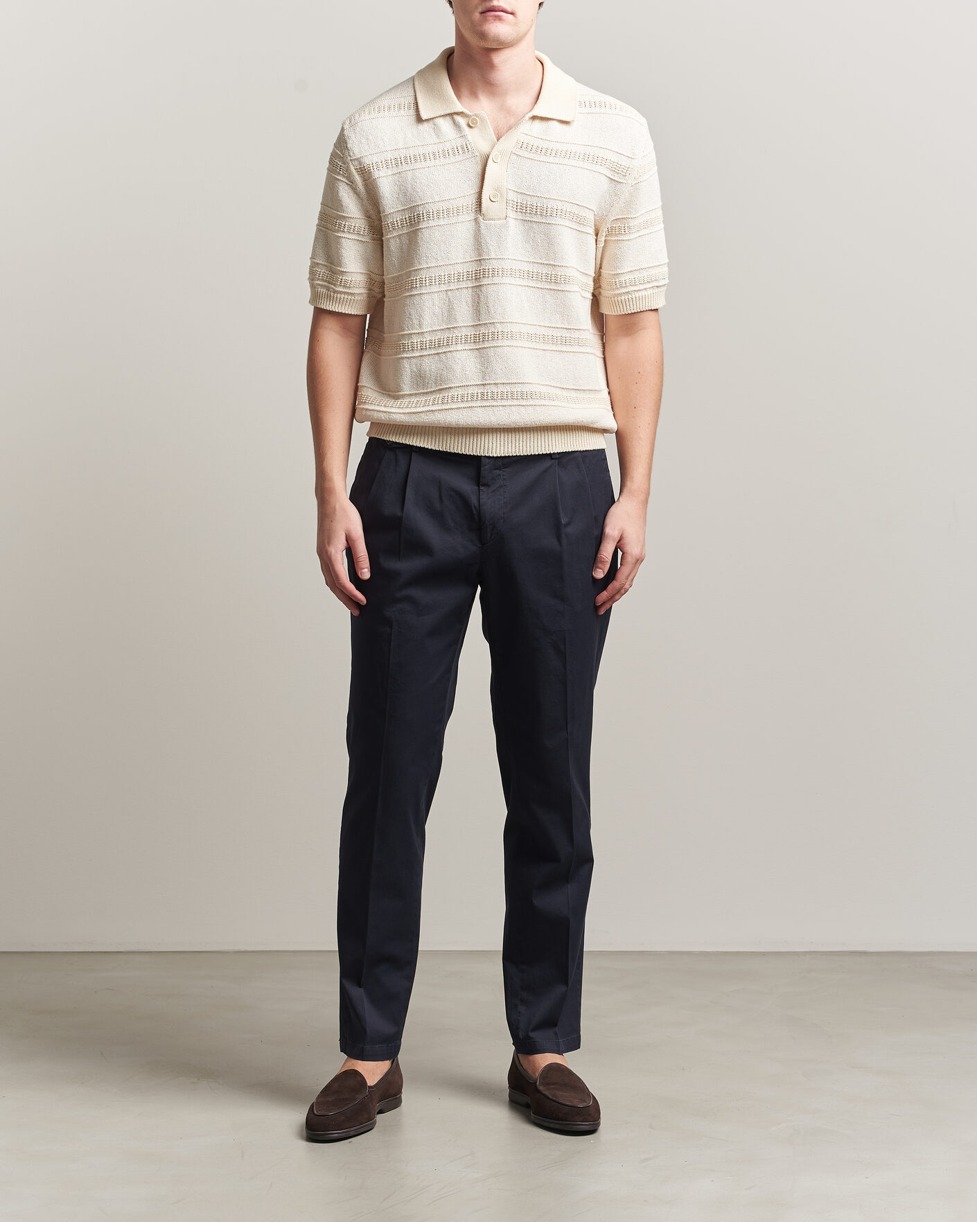 Men | Trousers | Briglia 1949 | Easy Fit Pleated Cotton Stretch Chino Navy