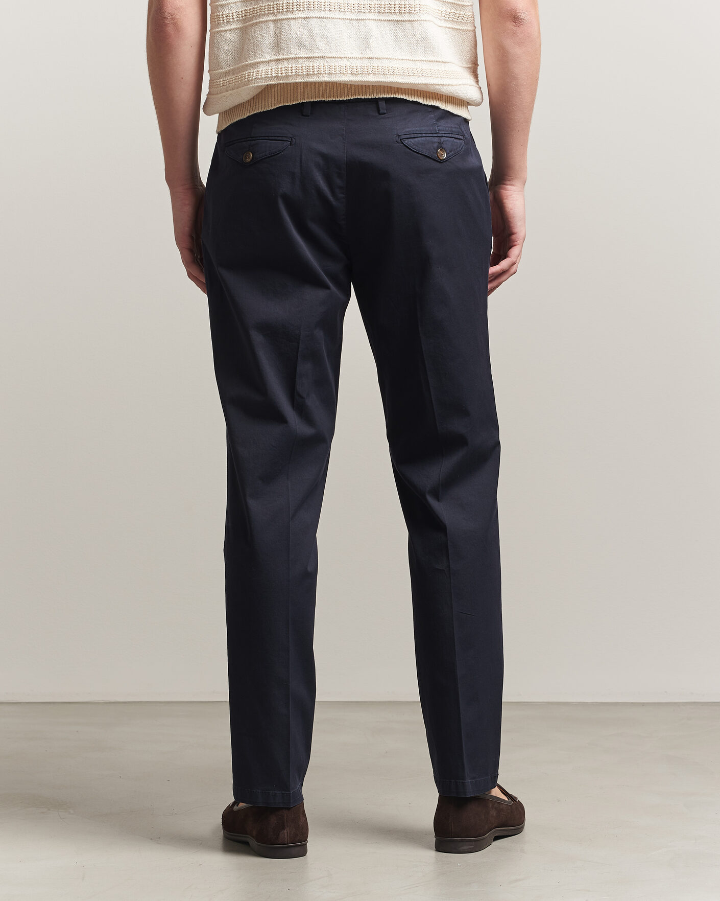 Men | Trousers | Briglia 1949 | Easy Fit Pleated Cotton Stretch Chino Navy