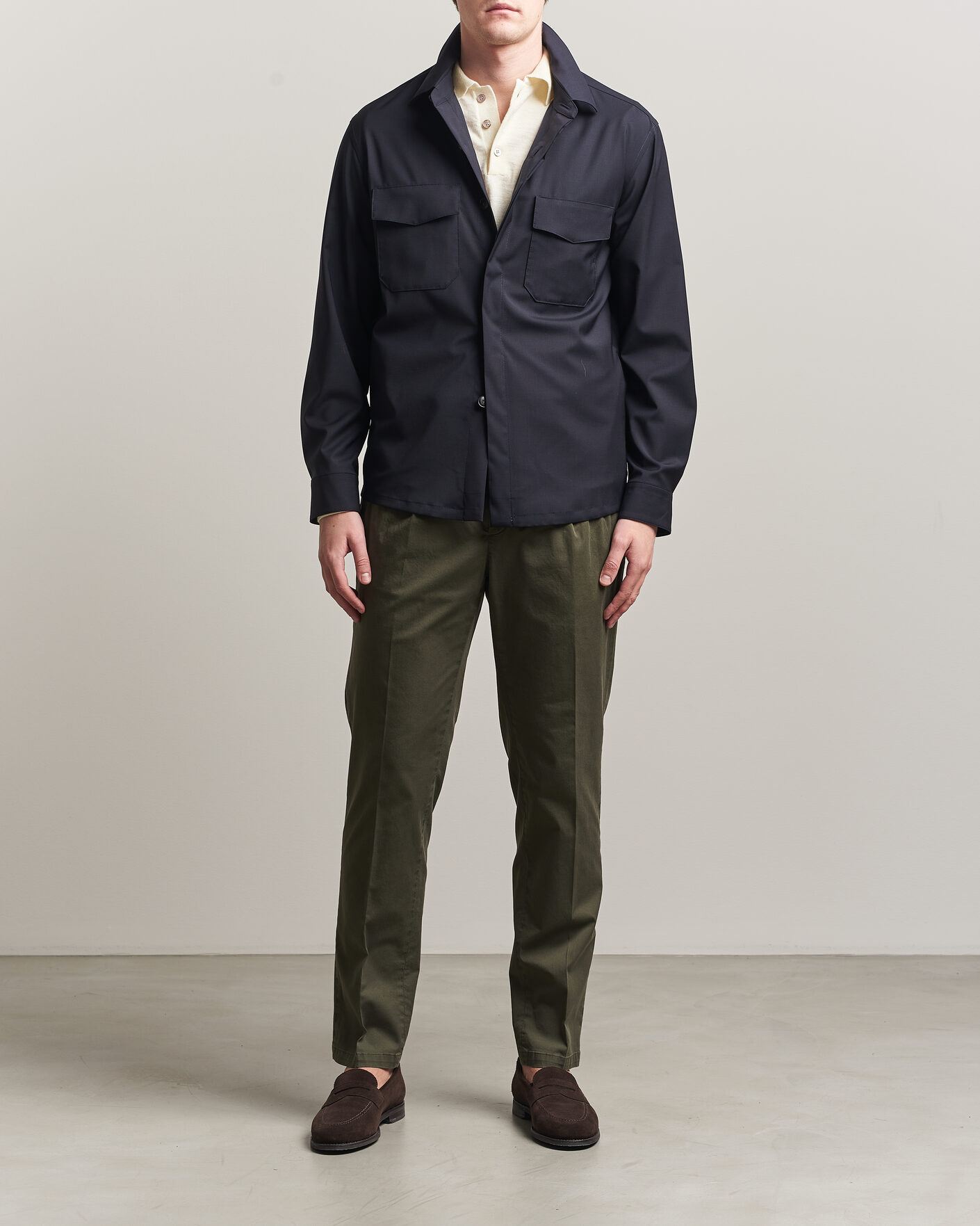 Men | Trousers | Briglia 1949 | Easy Fit Pleated Cotton Stretch Chino Olive