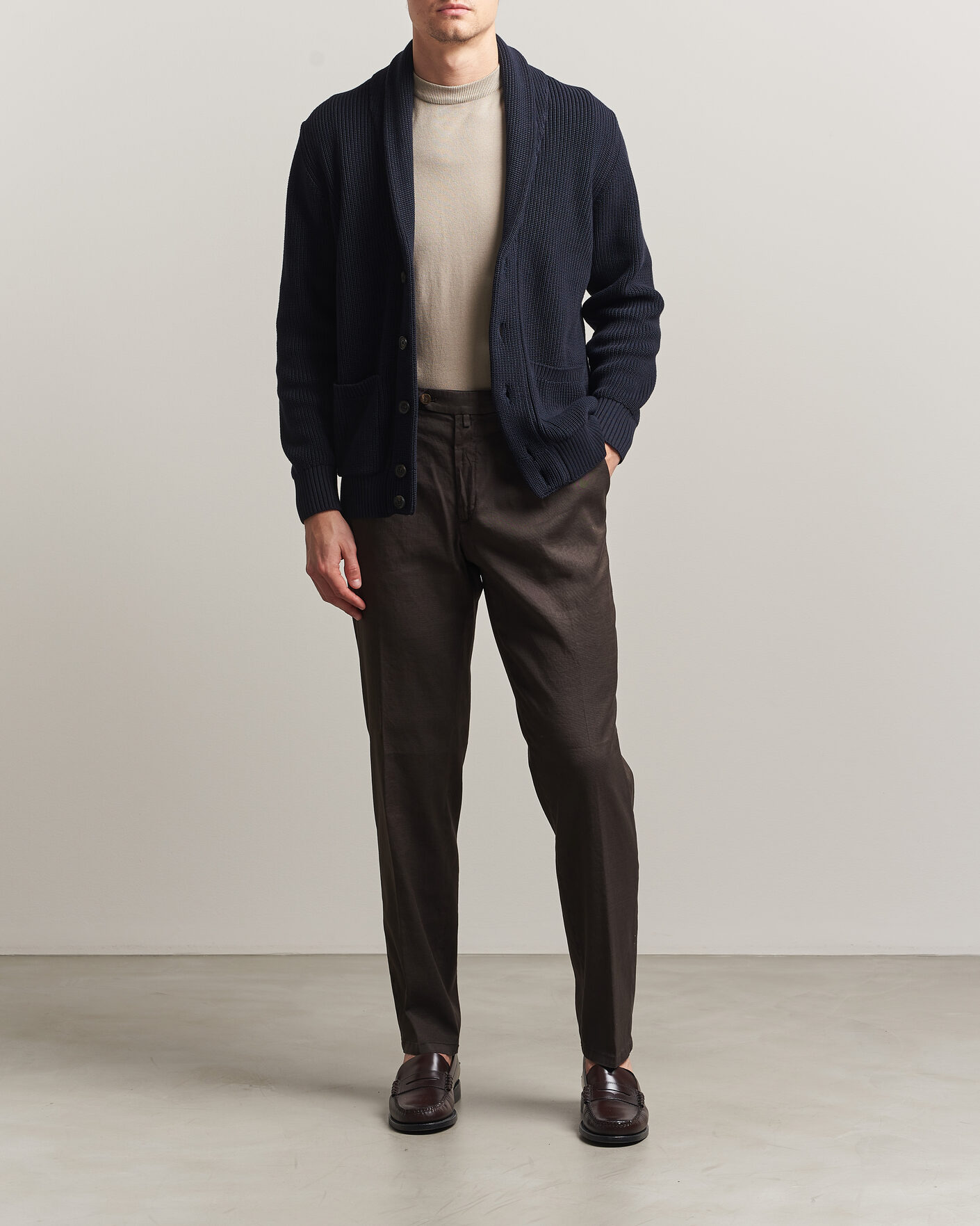Men | Trousers | Briglia 1949 | Pleated Linen Trousers Brown