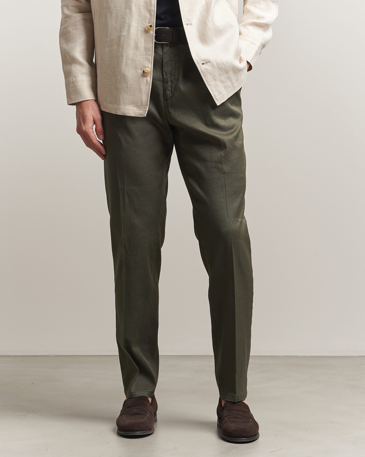Men | Trousers | Briglia 1949 | Pleated Linen Trousers Olive