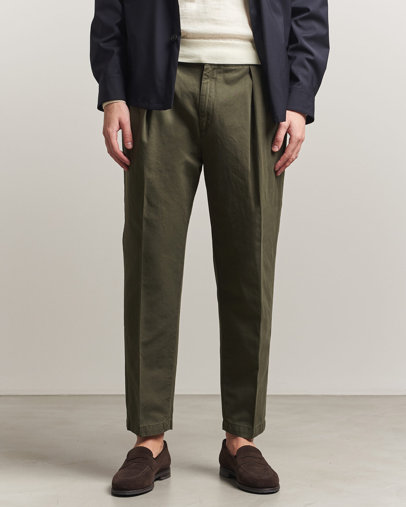 Men | Trousers | Briglia 1949 | Portobello Loose Fit Cotton/Linen Trousers Olive