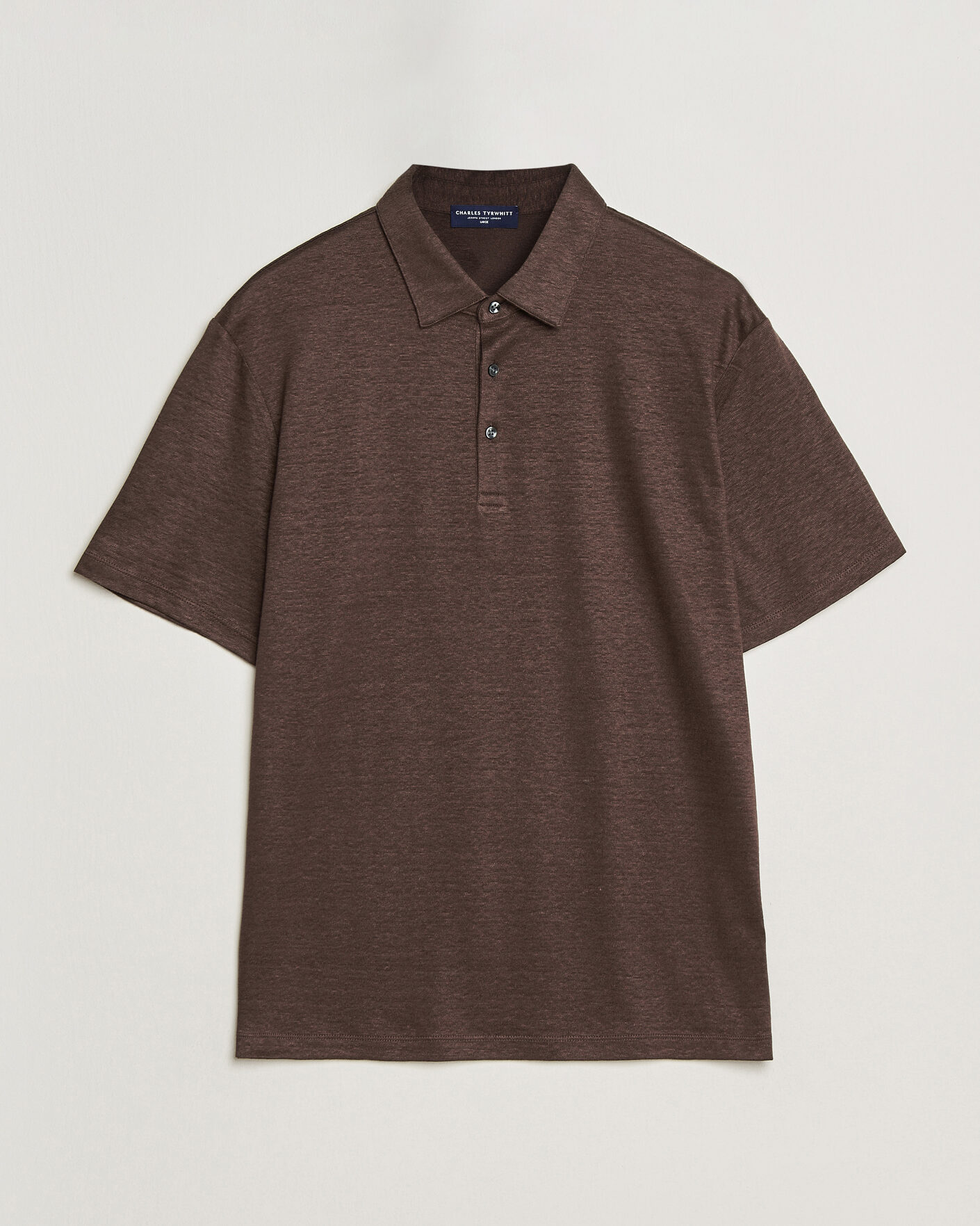 Men | Polo Shirts | Charles Tyrwhitt | Short Sleeve Linen Polo Chocolate Brown