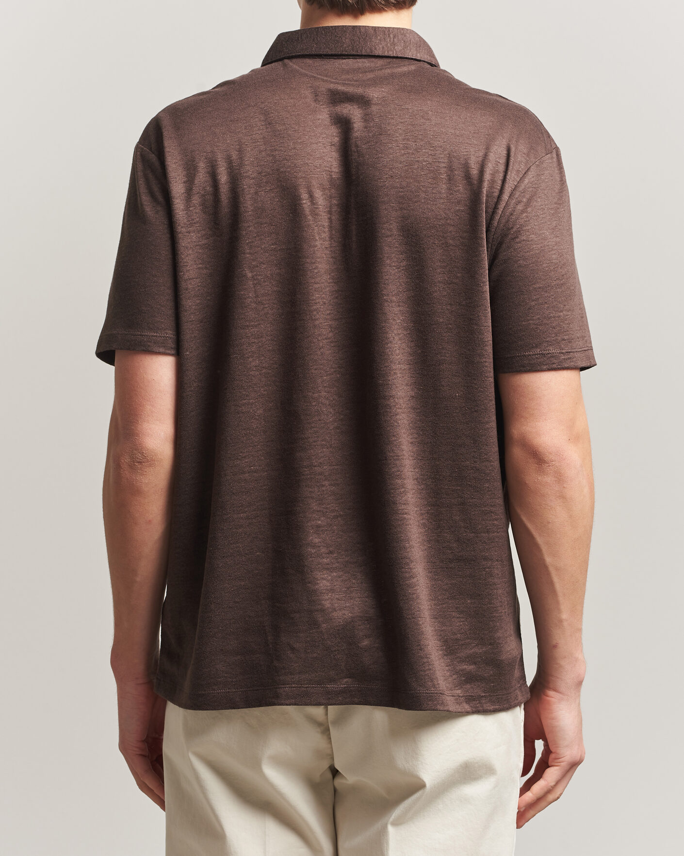 Men | Polo Shirts | Charles Tyrwhitt | Short Sleeve Linen Polo Chocolate Brown