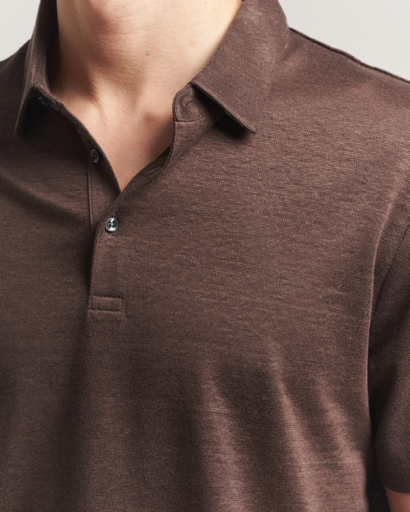 Men | Polo Shirts | Charles Tyrwhitt | Short Sleeve Linen Polo Chocolate Brown