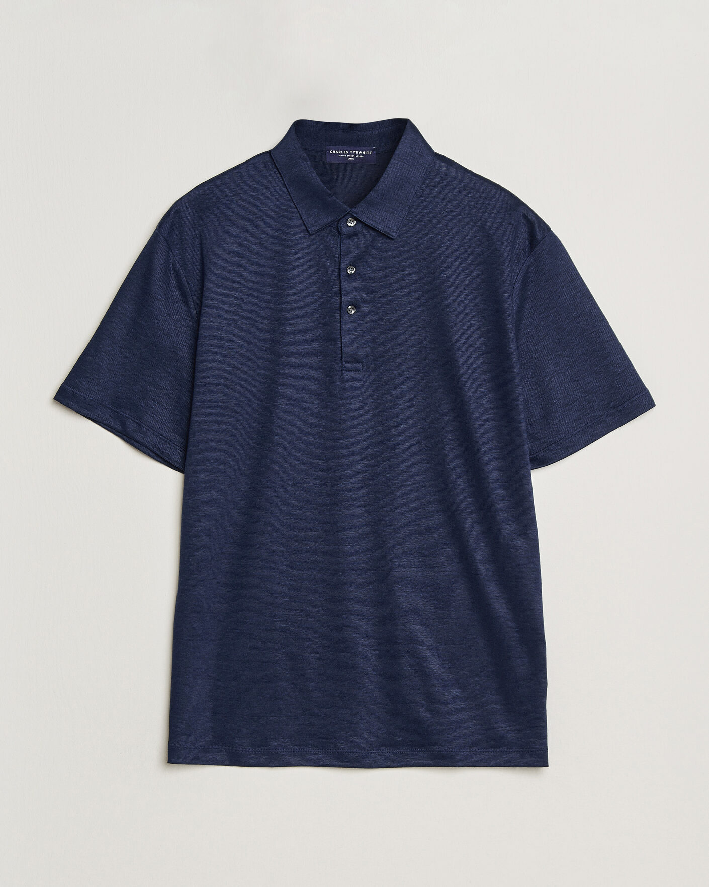 Men | Polo Shirts | Charles Tyrwhitt | Short Sleeve Linen Polo Navy