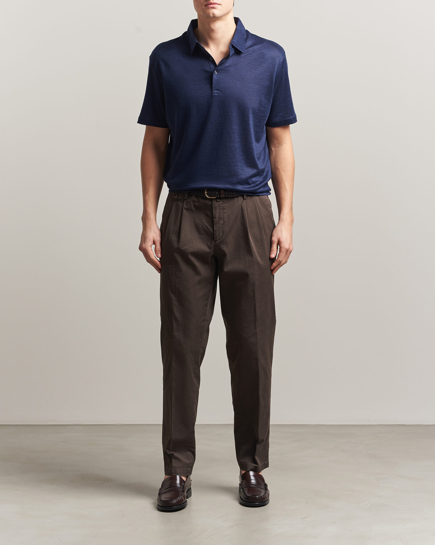 Men | Polo Shirts | Charles Tyrwhitt | Short Sleeve Linen Polo Navy