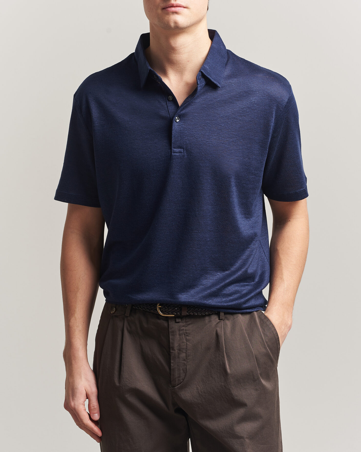 Men | Polo Shirts | Charles Tyrwhitt | Short Sleeve Linen Polo Navy