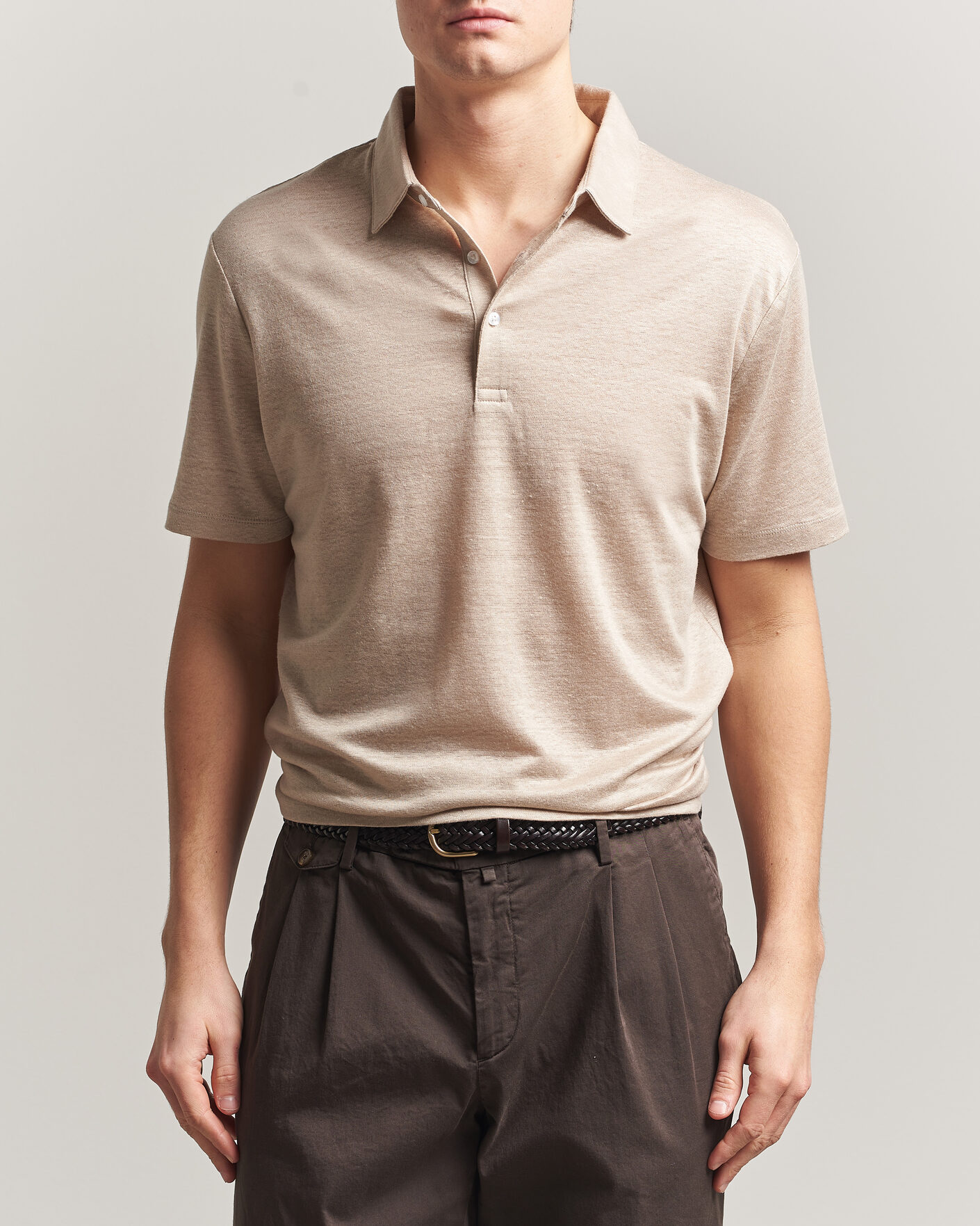 Men | Polo Shirts | Charles Tyrwhitt | Short Sleeve Linen Polo Oatmeal