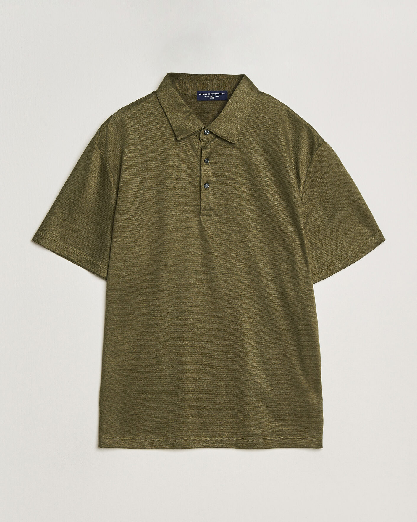 Men | Polo Shirts | Charles Tyrwhitt | Short Sleeve Linen Polo Olive