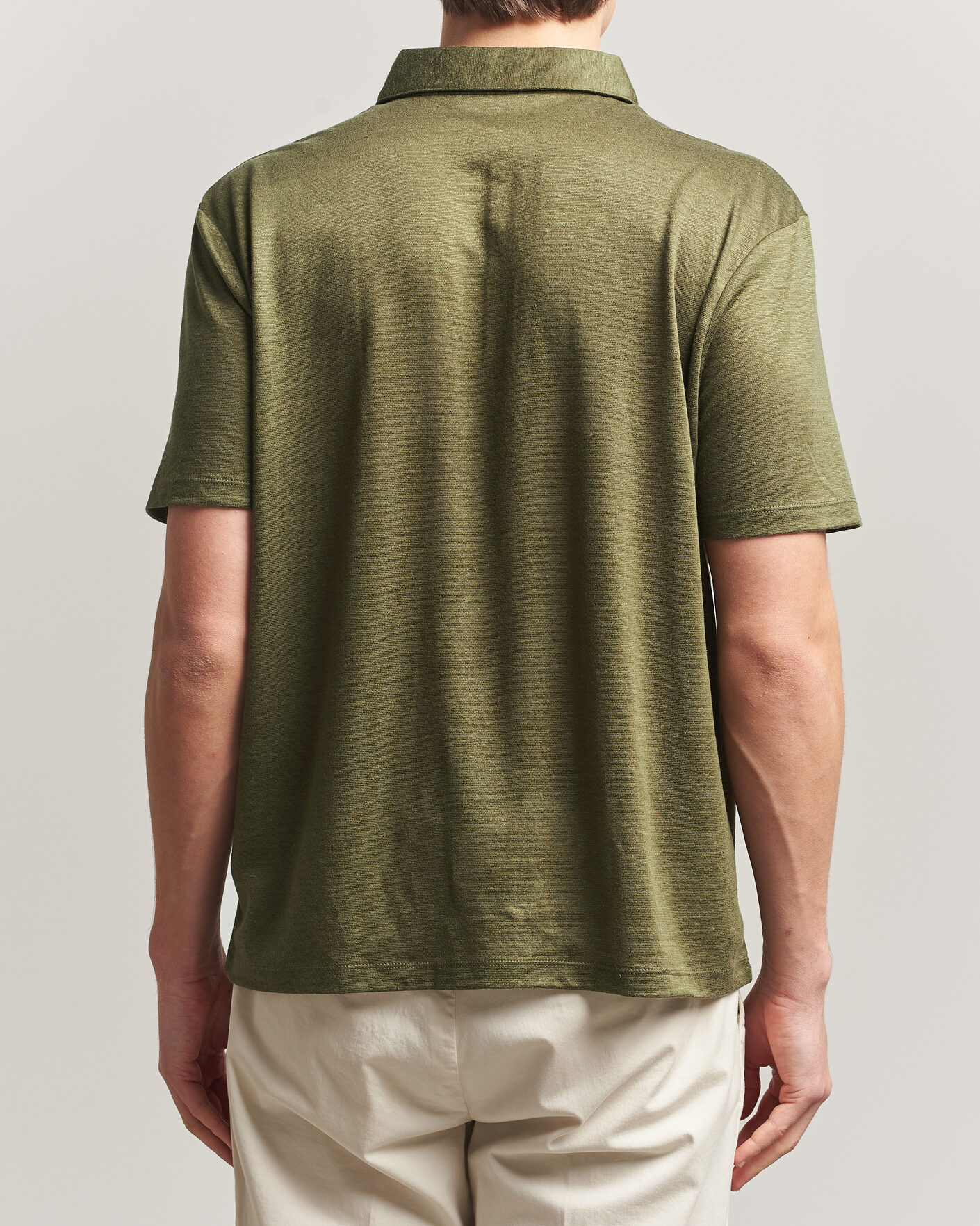 Men | Polo Shirts | Charles Tyrwhitt | Short Sleeve Linen Polo Olive